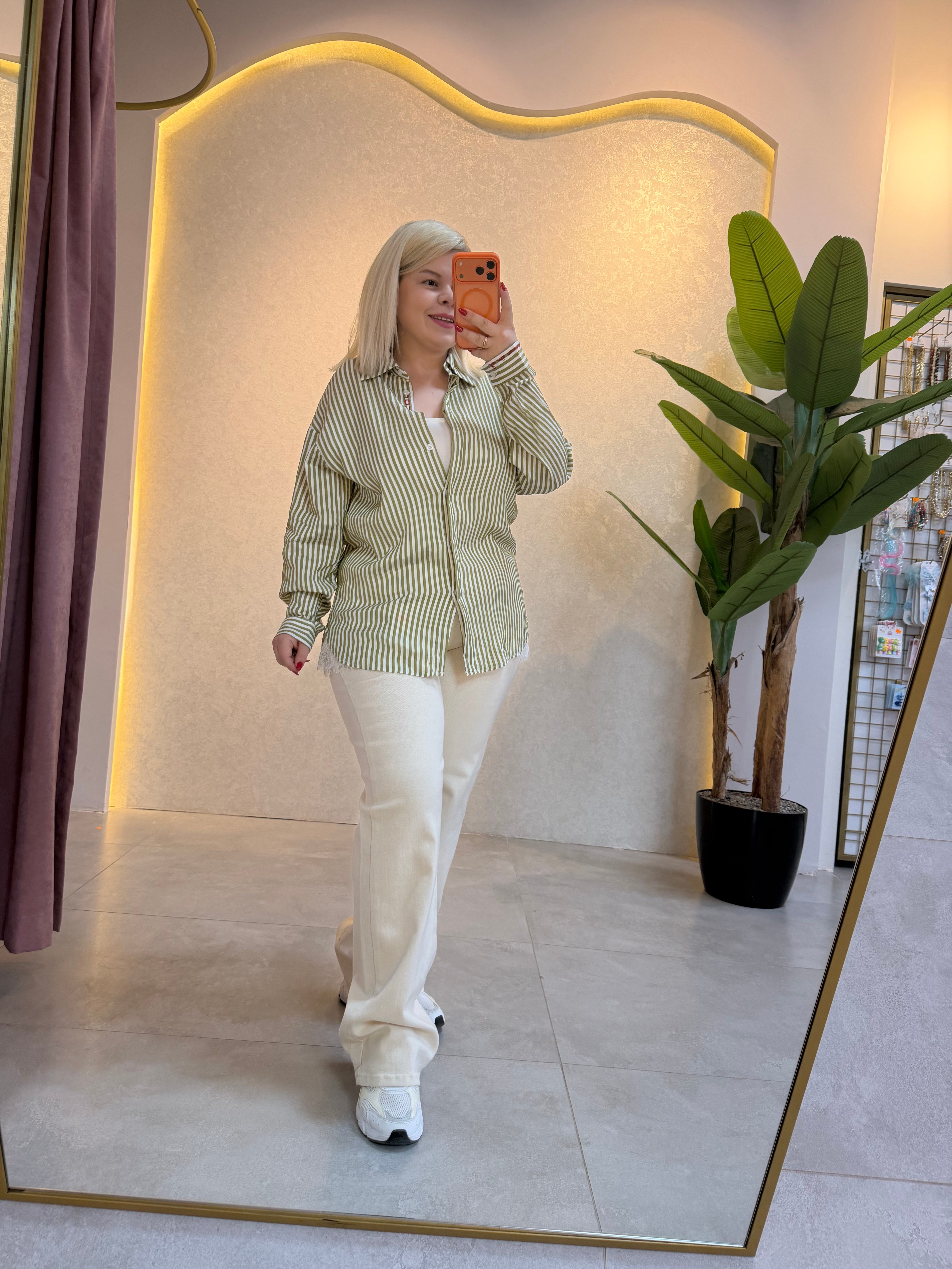 Krem Wide Leg Jean Pantolon