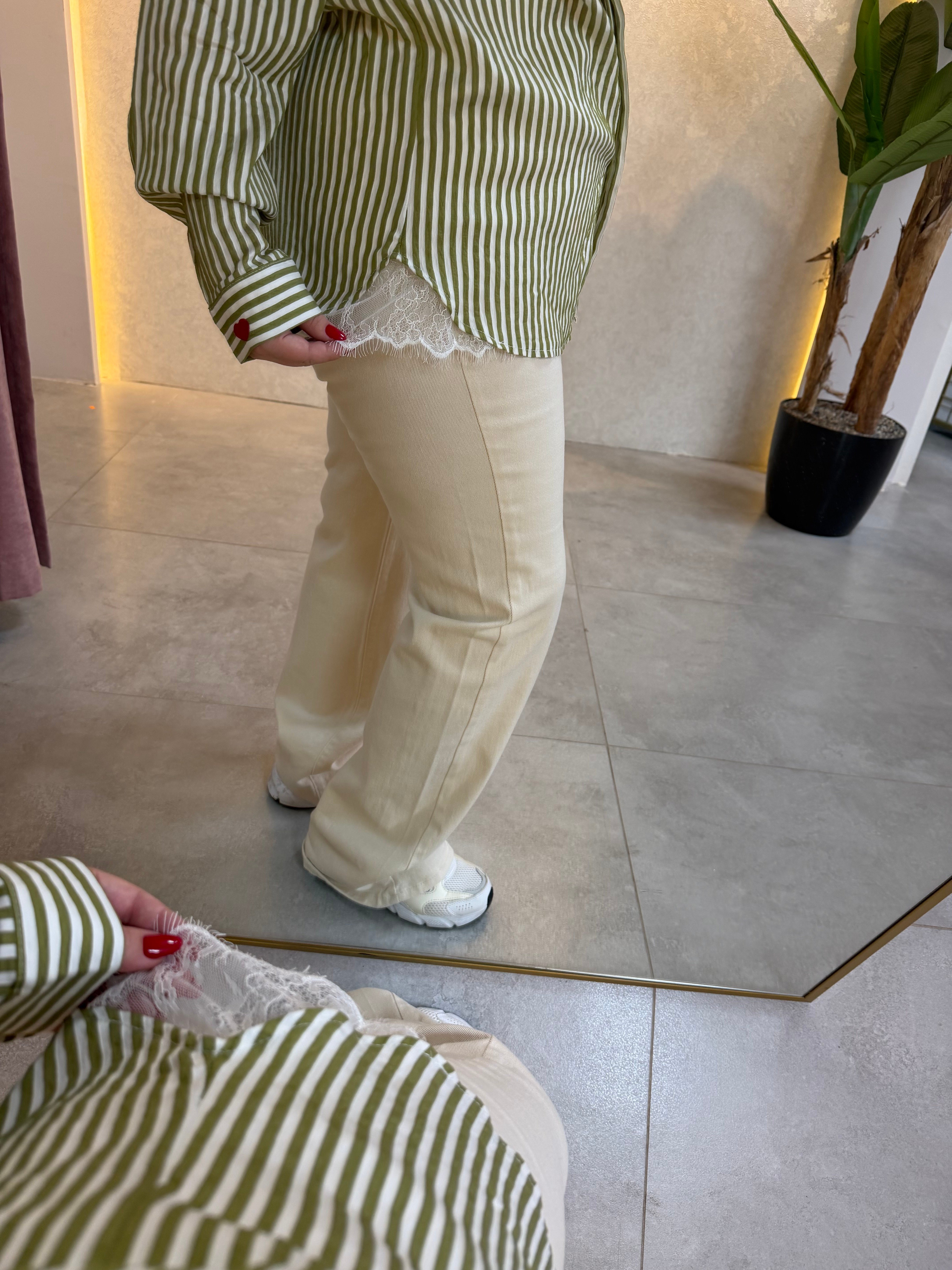 Krem Wide Leg Jean Pantolon