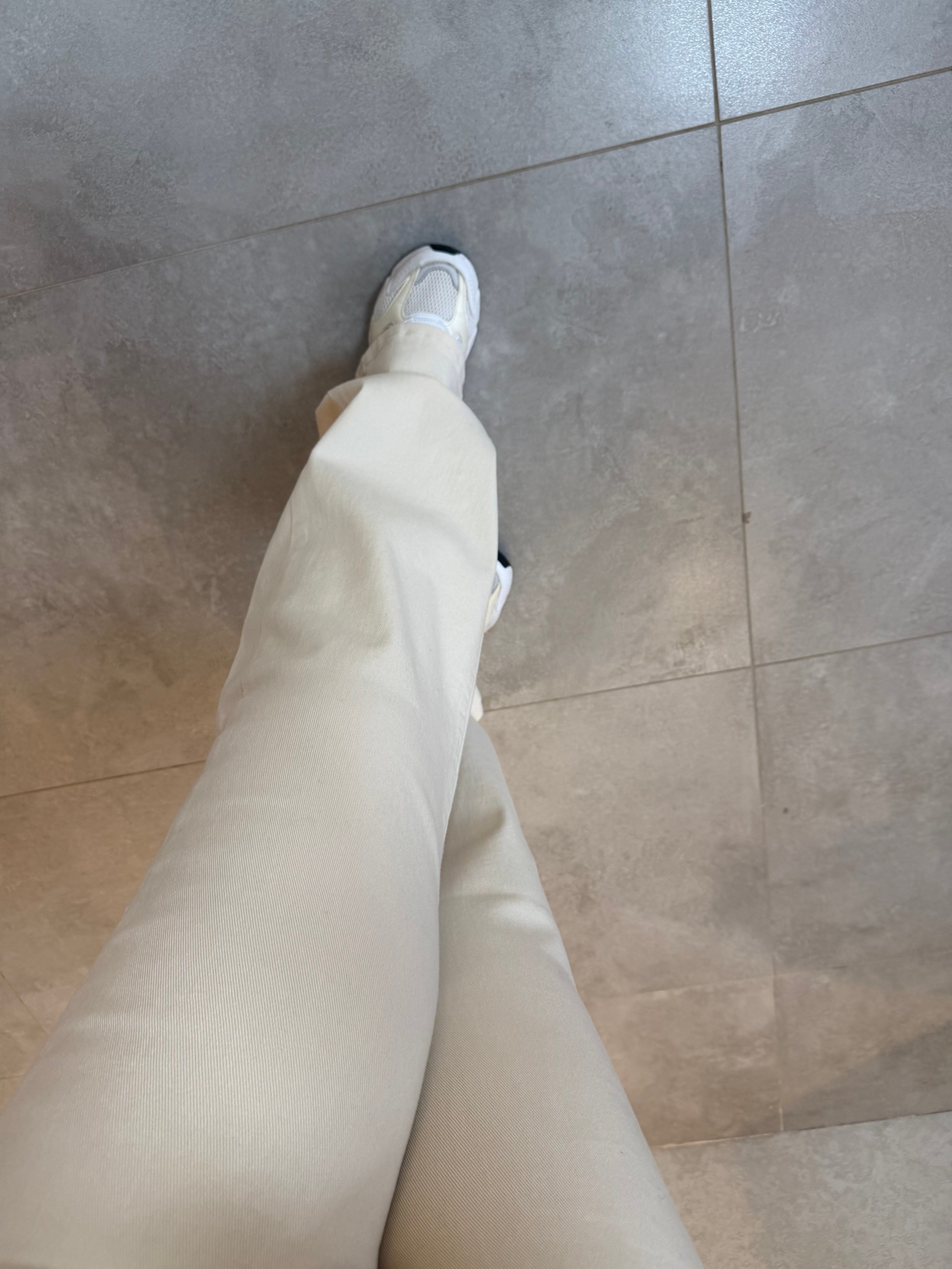 Krem Wide Leg Jean Pantolon