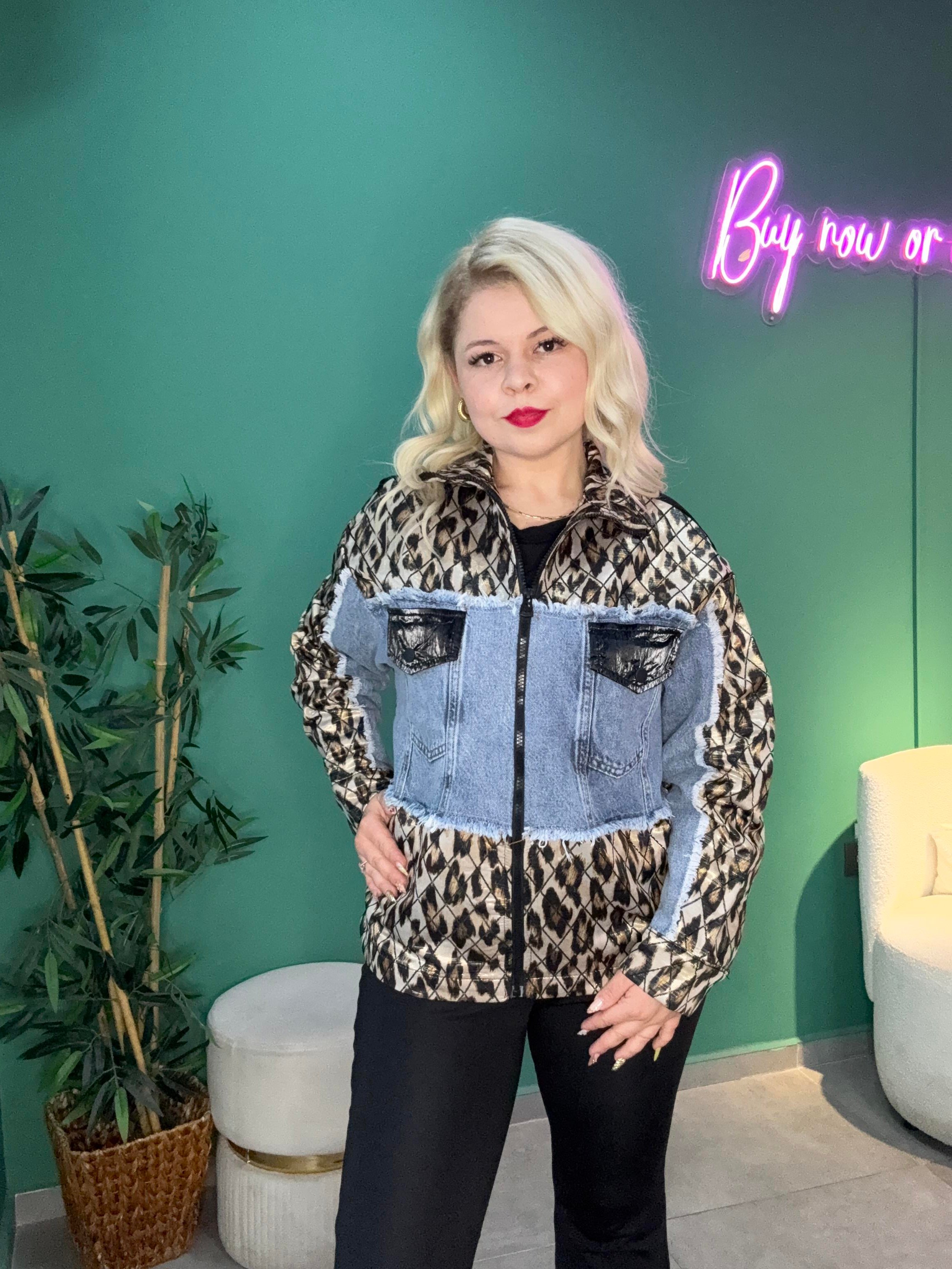 Leopar Denim Detaylı Tasarım Ceket