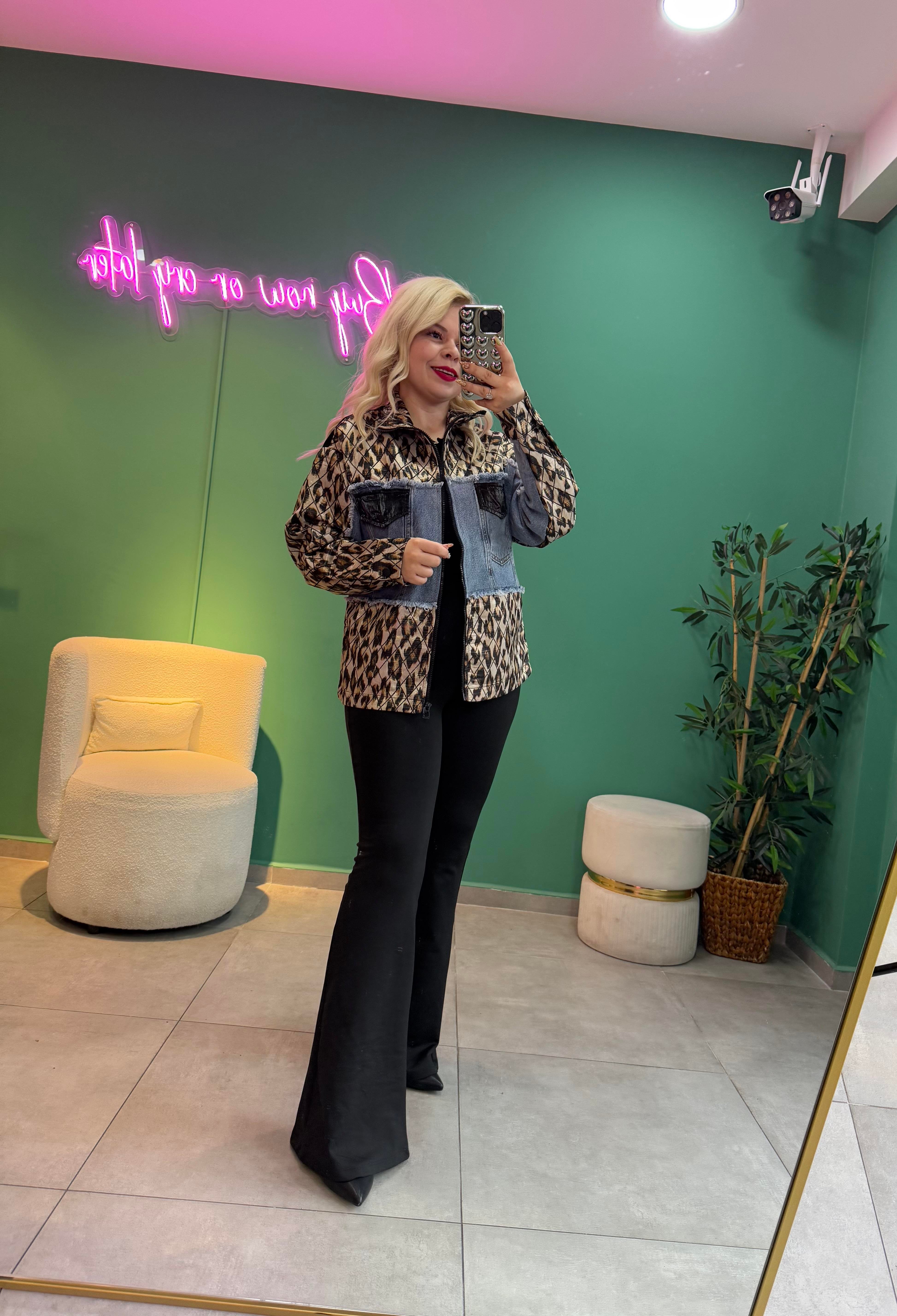 Leopar Denim Detaylı Tasarım Ceket