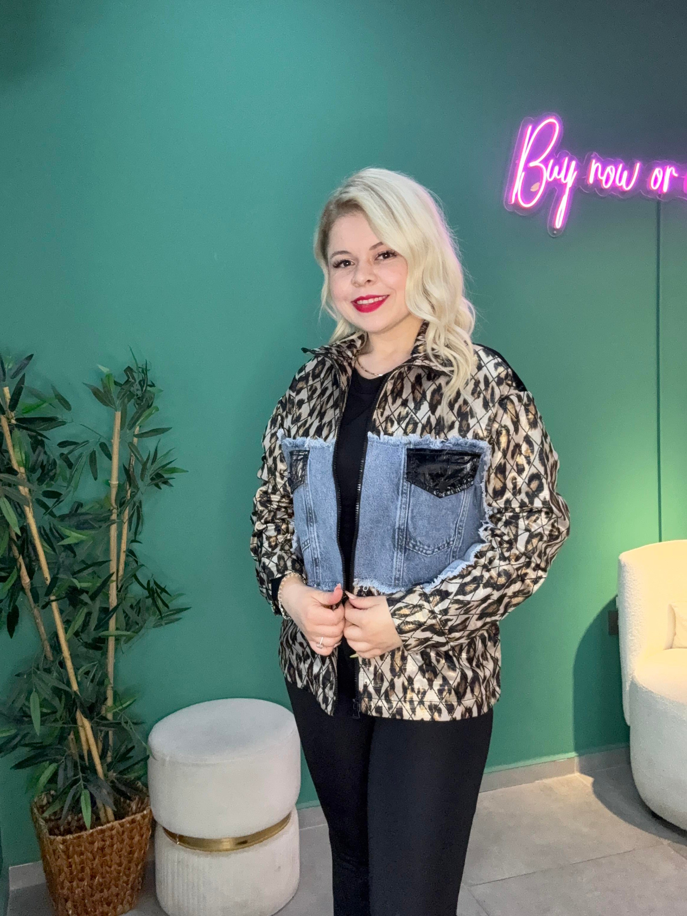 Leopar Denim Detaylı Tasarım Ceket