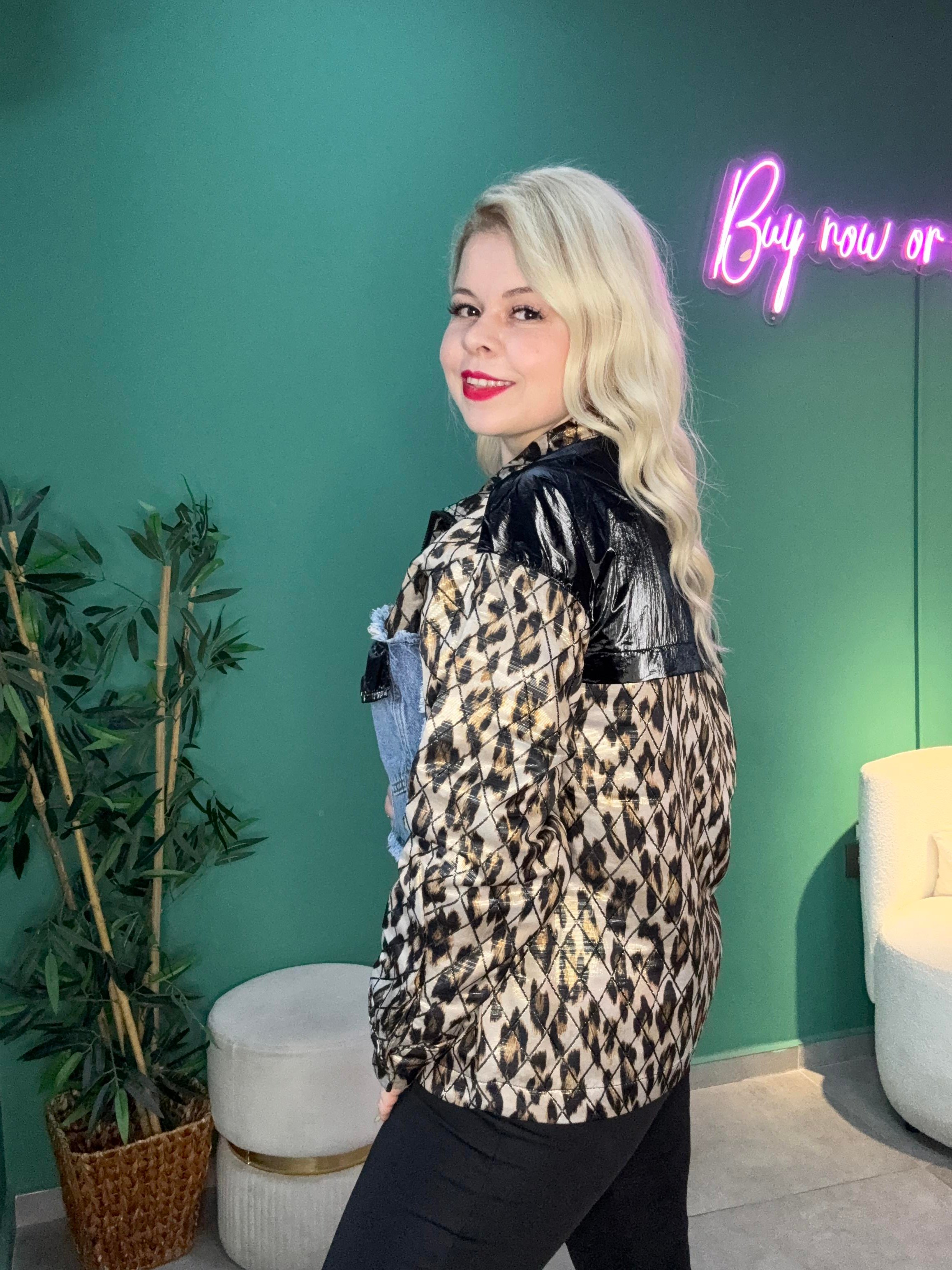 Leopar Denim Detaylı Tasarım Ceket