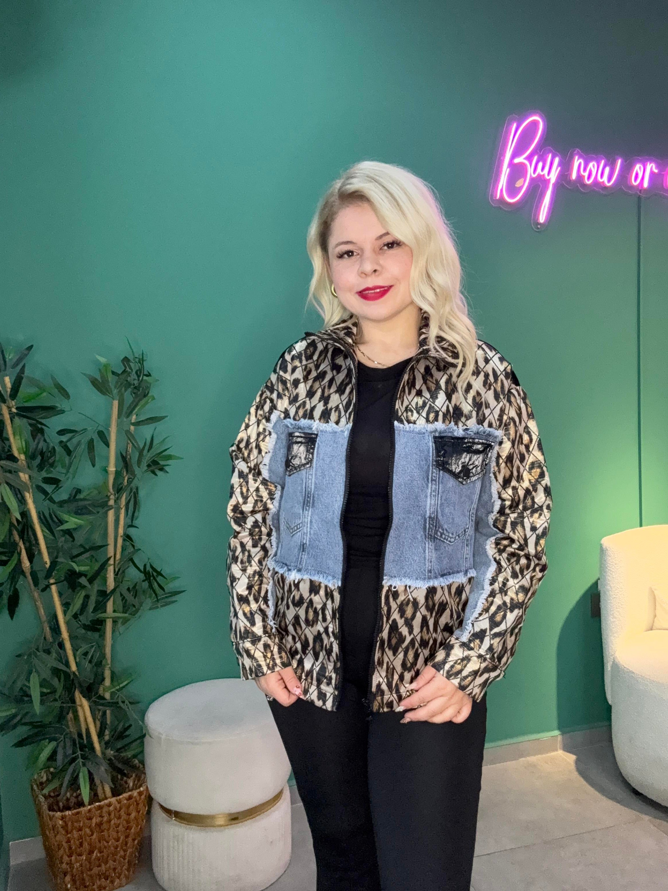 Leopar Denim Detaylı Tasarım Ceket