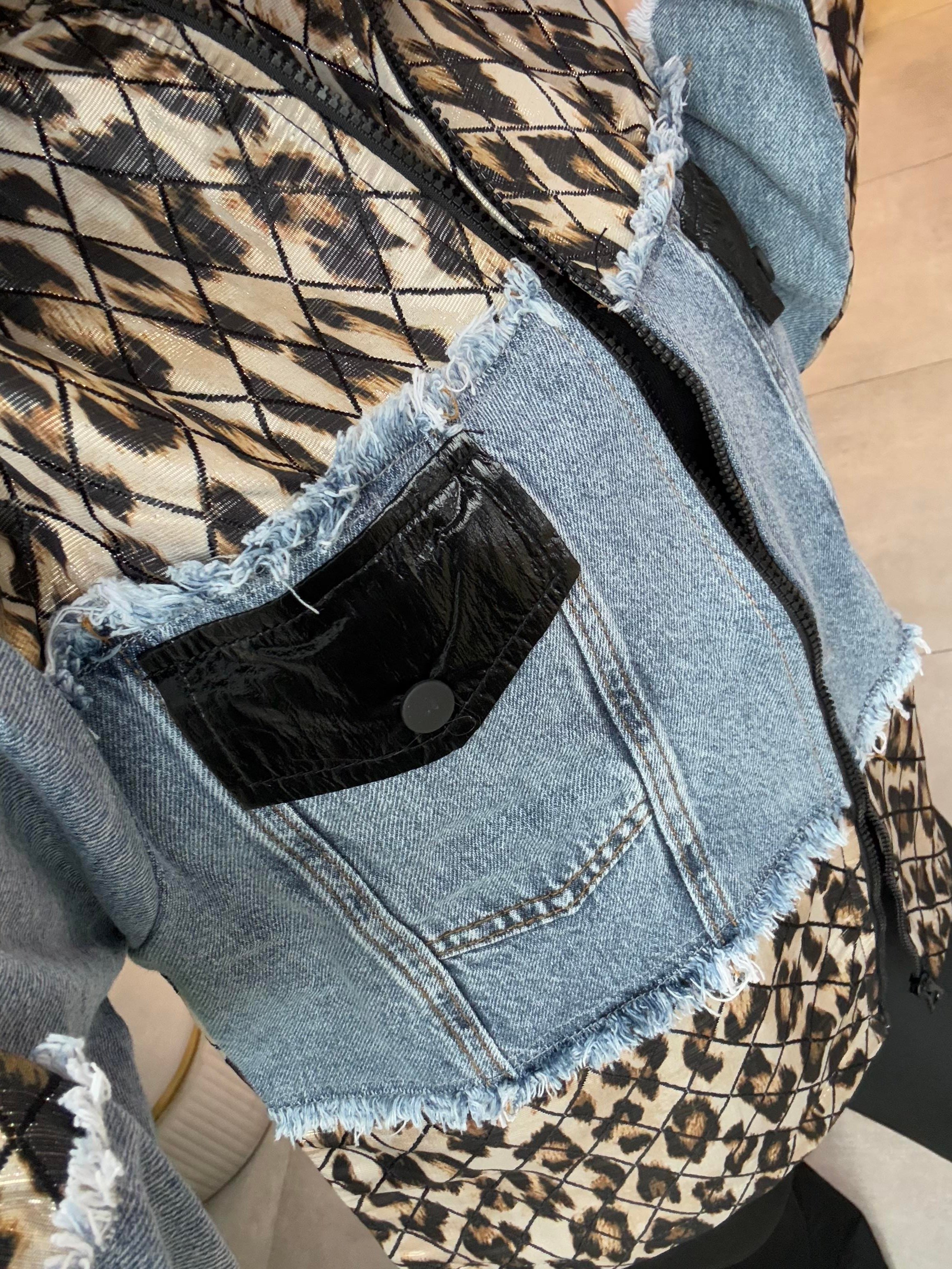 Leopar Denim Detaylı Tasarım Ceket