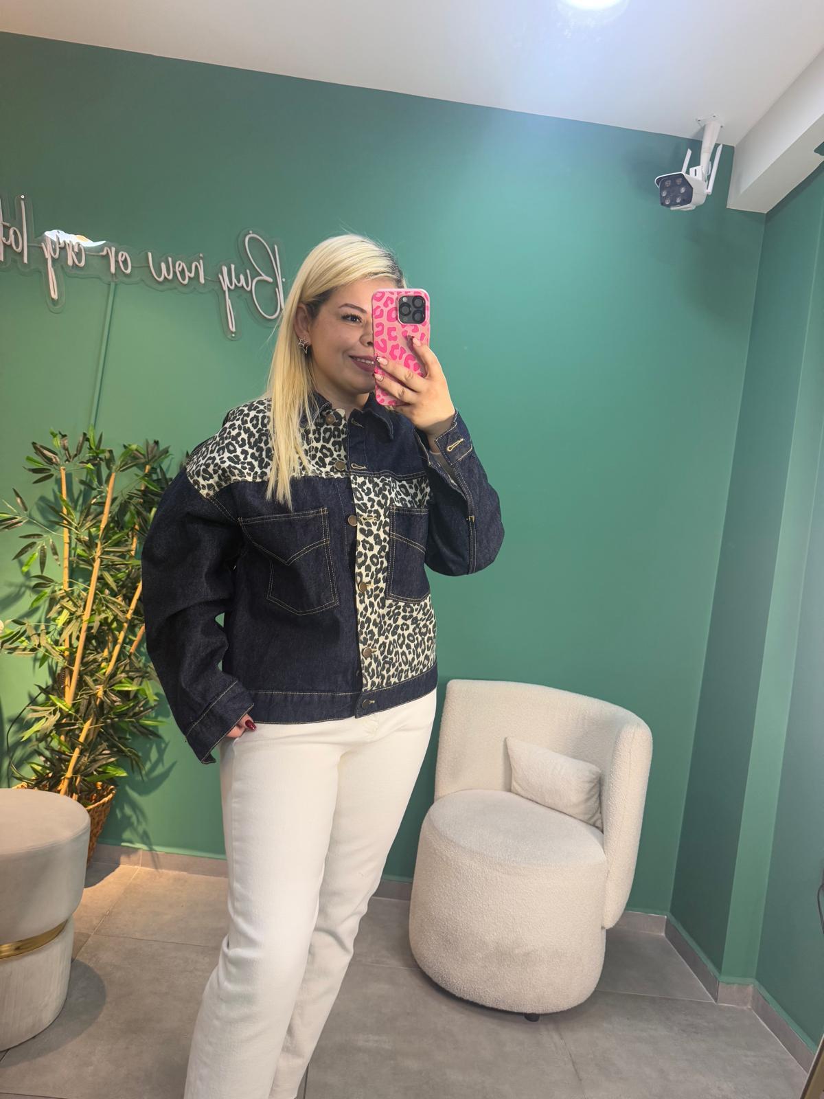 Leopar Desenli Kot Ceket