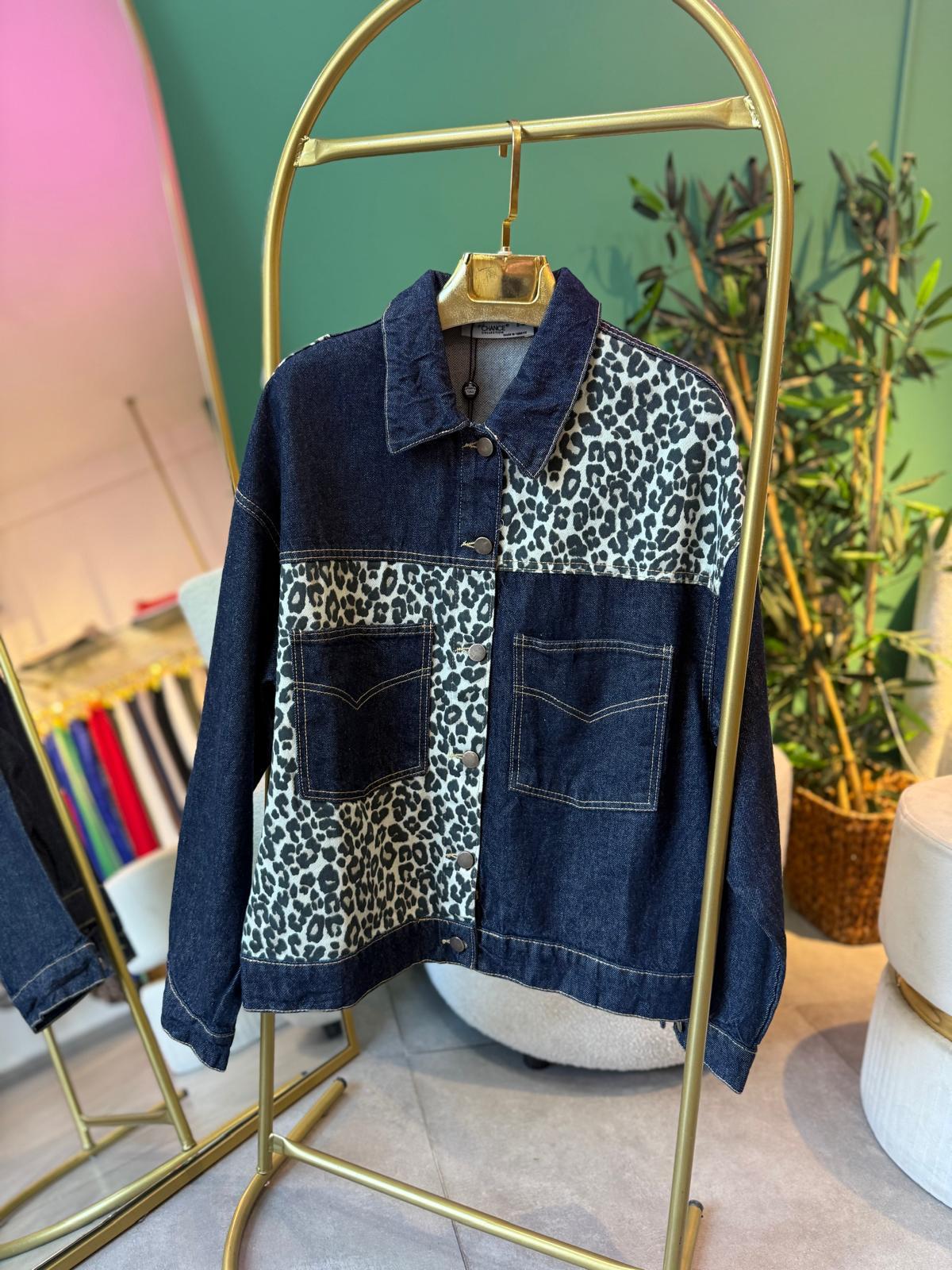 Leopar Desenli Kot Ceket