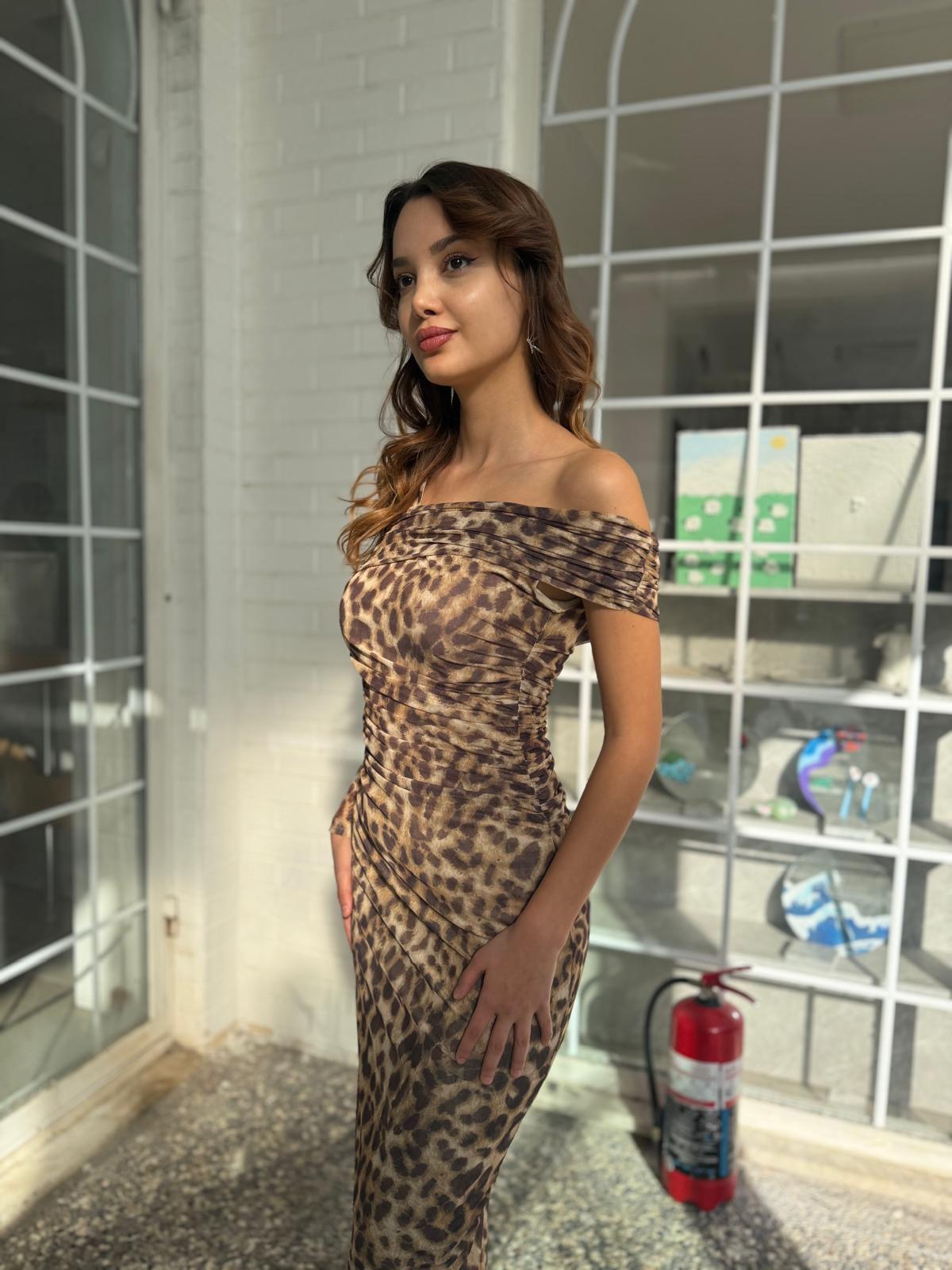 Leopar Tül Elbise