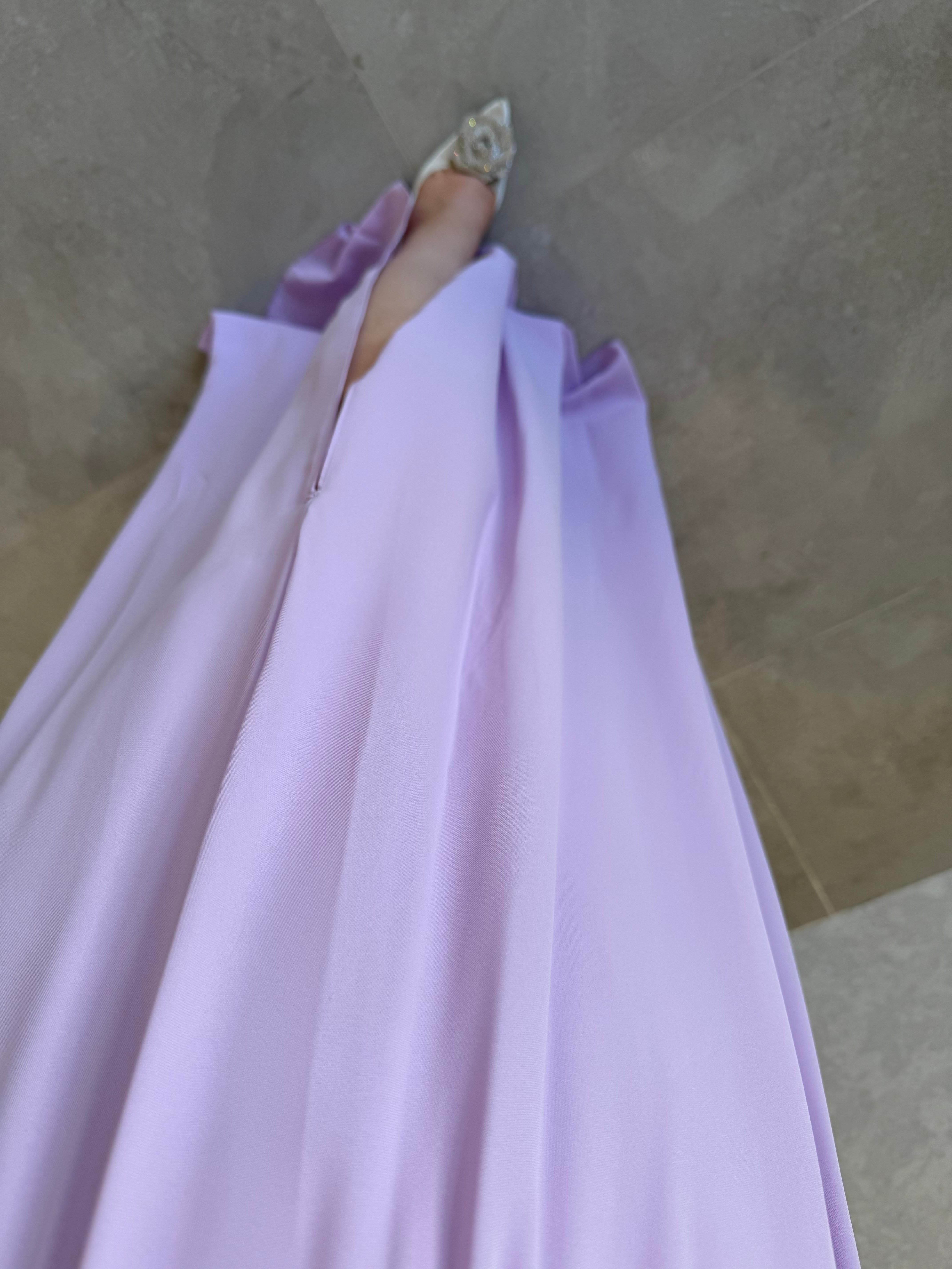 Lila Halter Yaka Yırtmaçlı Elbise