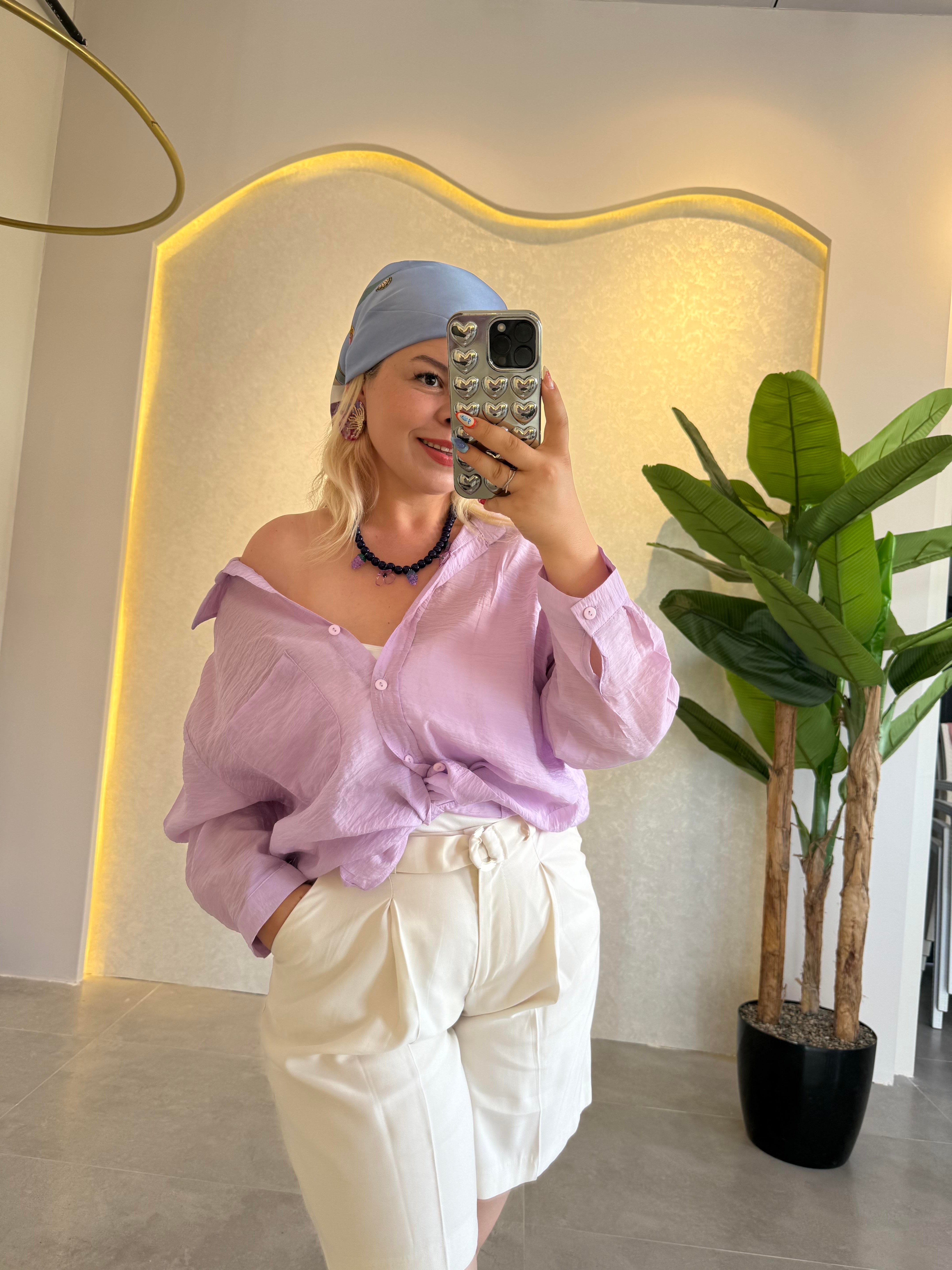 Lila Oversize Gömlek