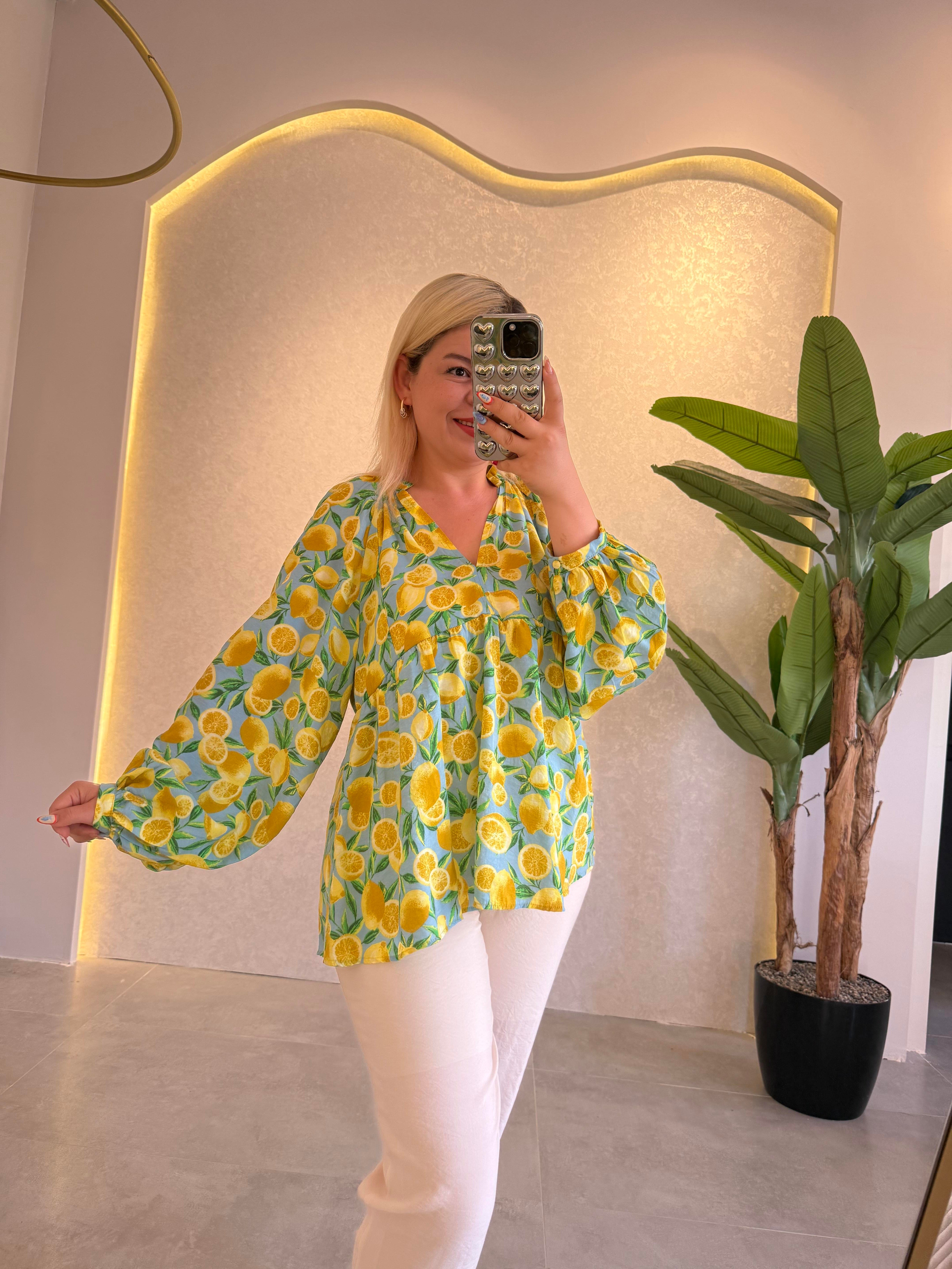 Limon Balon Kol Oversize Gömlek
