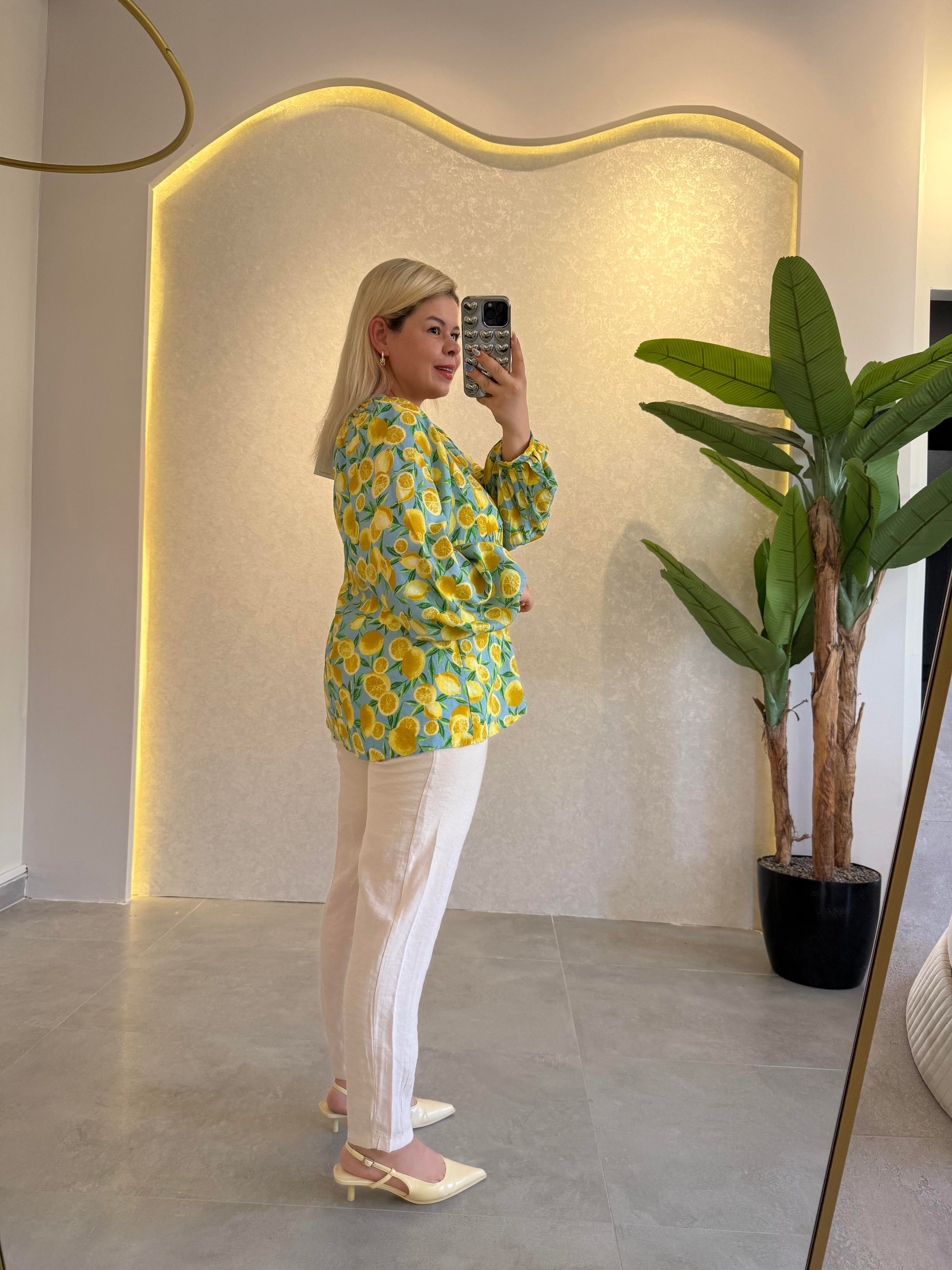 Limon Balon Kol Oversize Gömlek