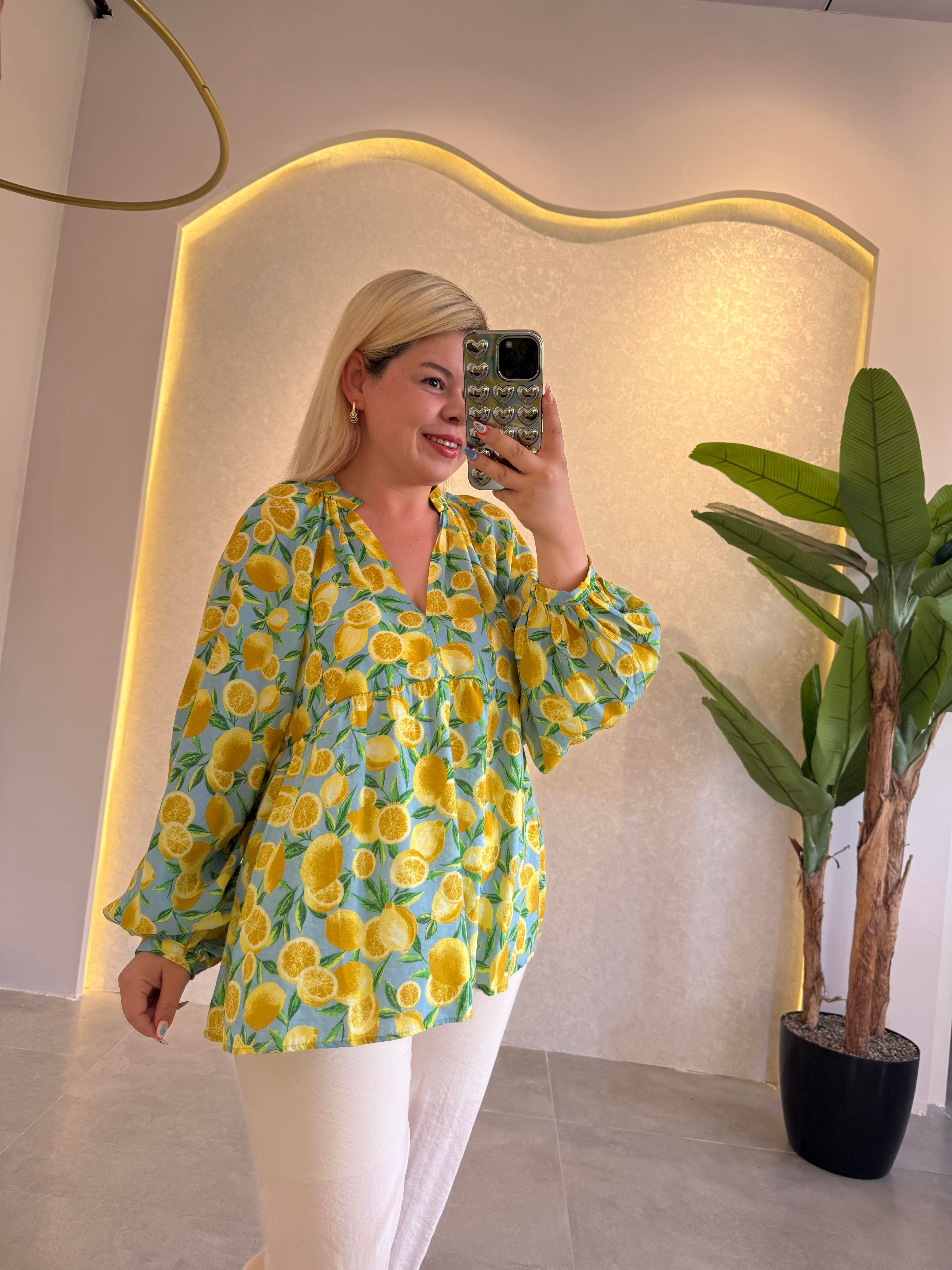 Limon Balon Kol Oversize Gömlek