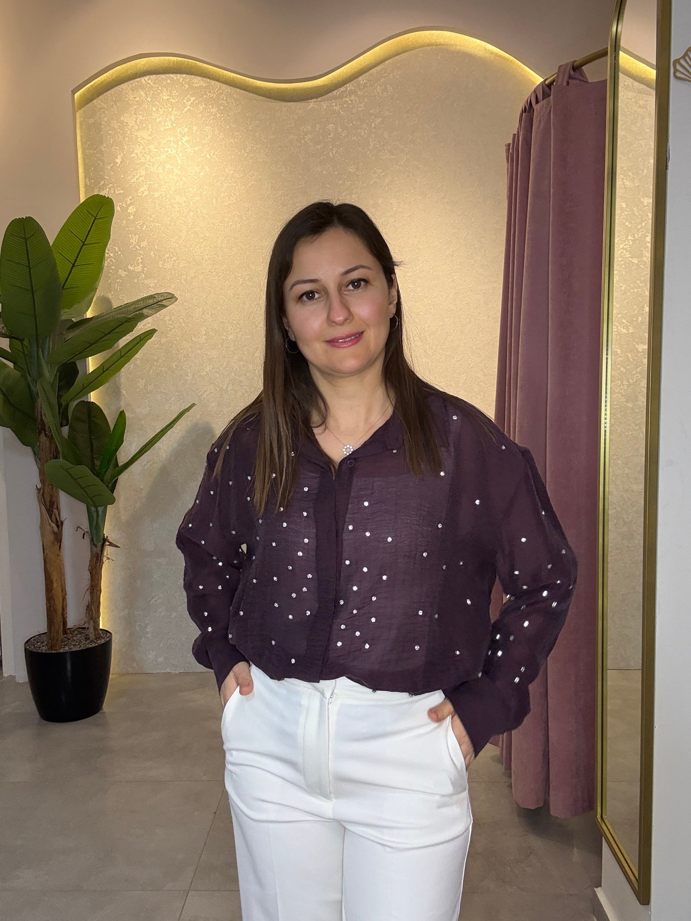 Mürdüm Taşlı Gömlek