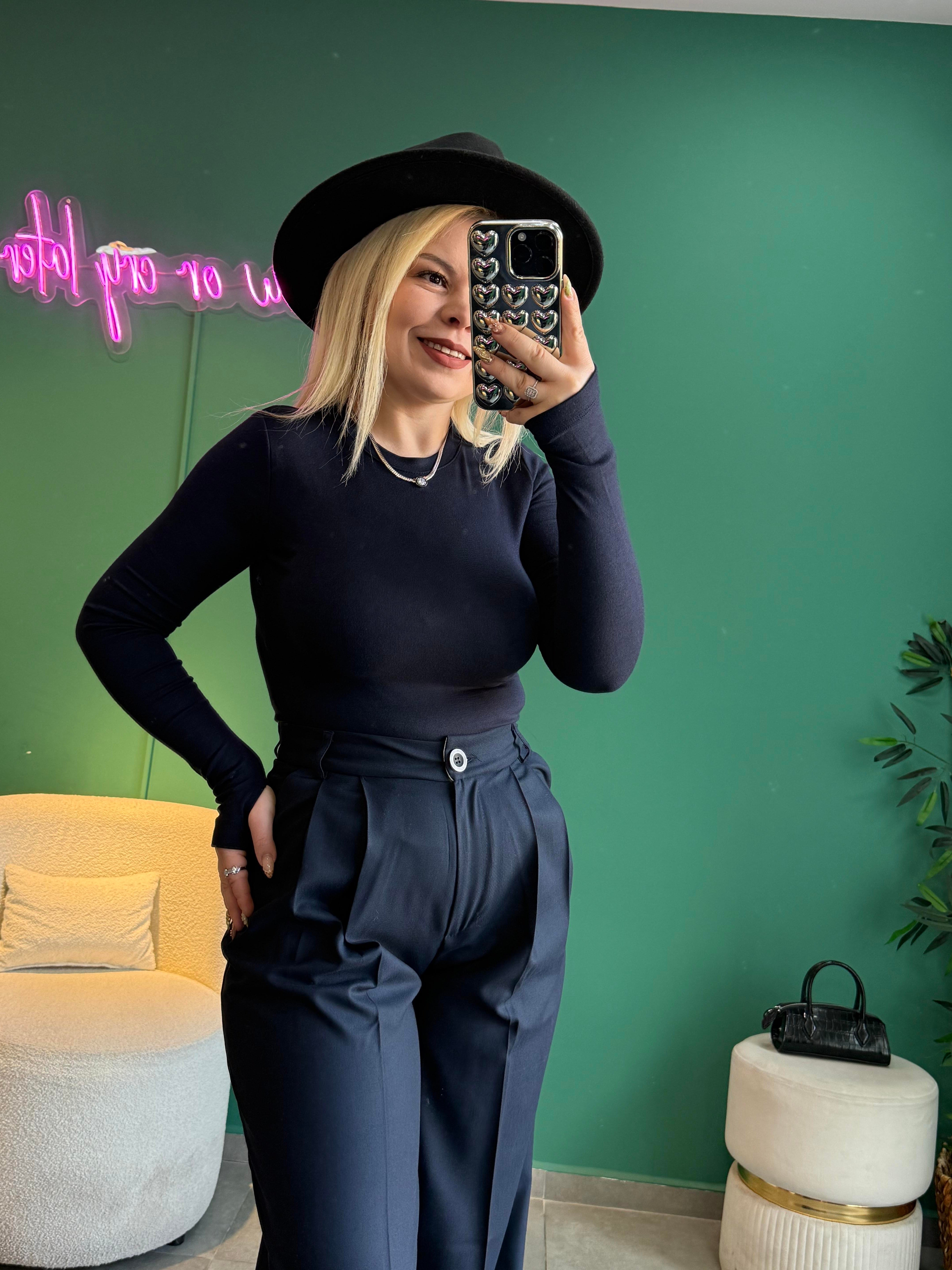 Oysh* Lacivert Parmak Geçmeli Basic Body