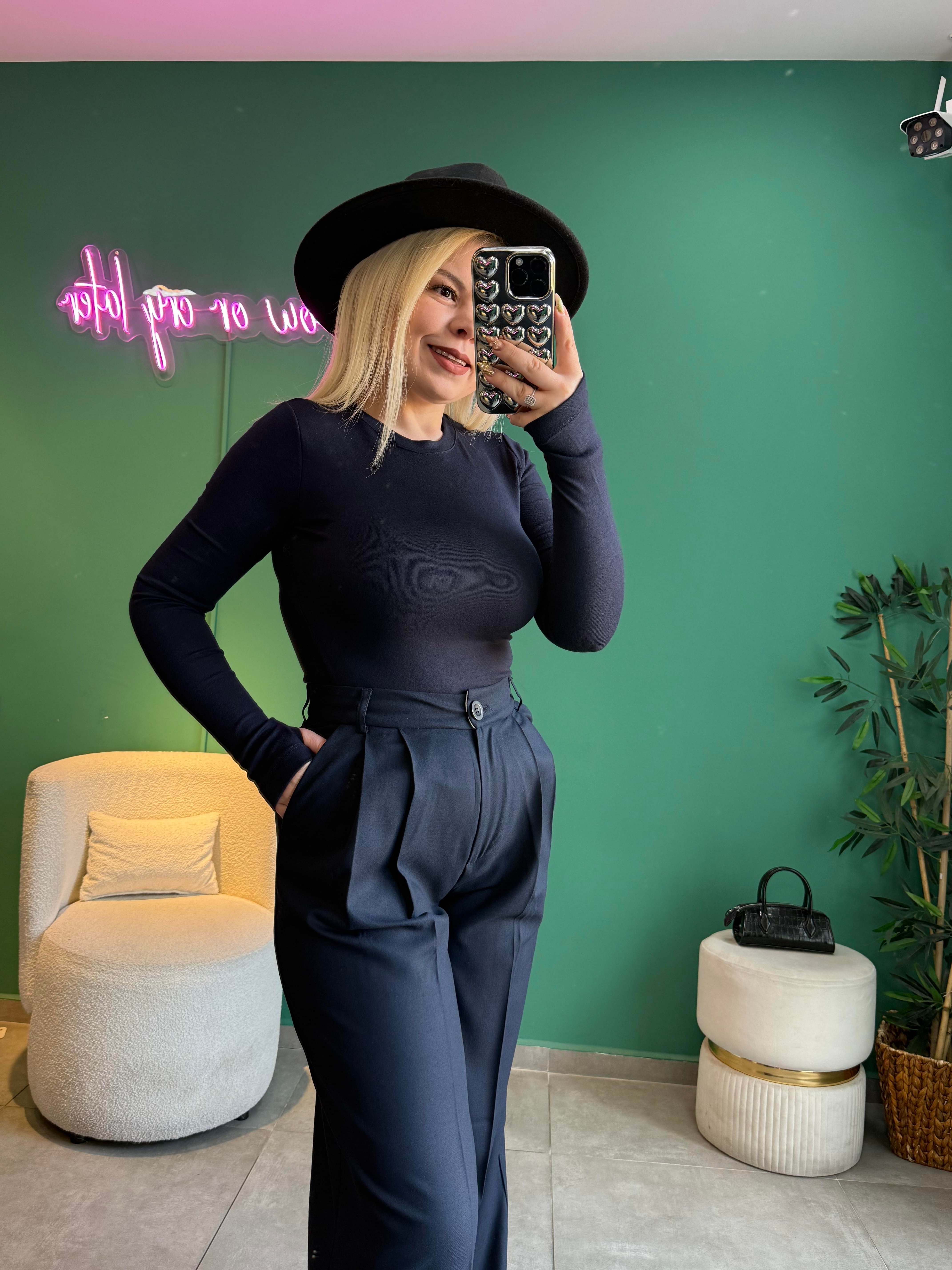 Oysh* Lacivert Parmak Geçmeli Basic Body