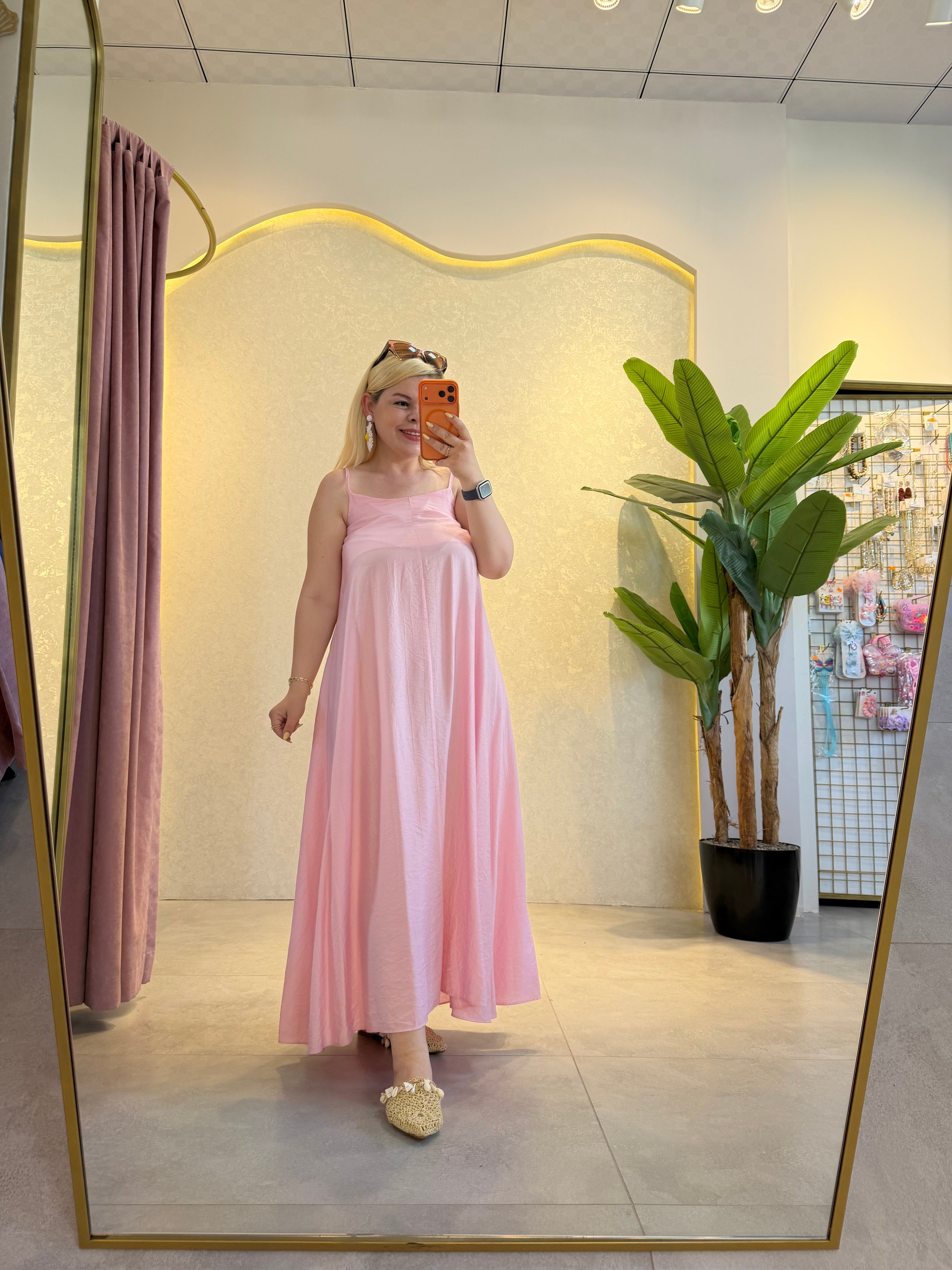 Pembe Askılı Elbise