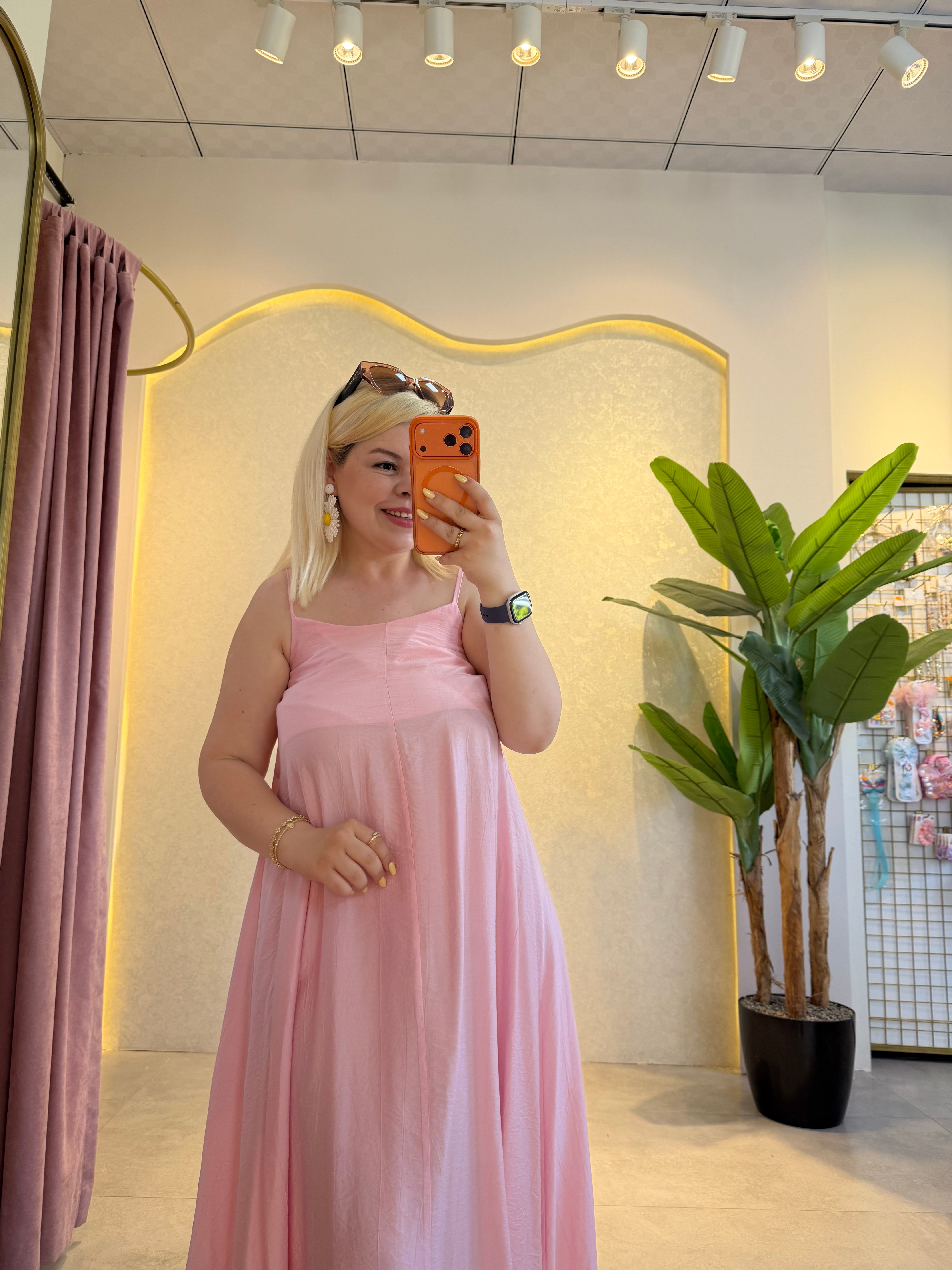 Pembe Askılı Elbise