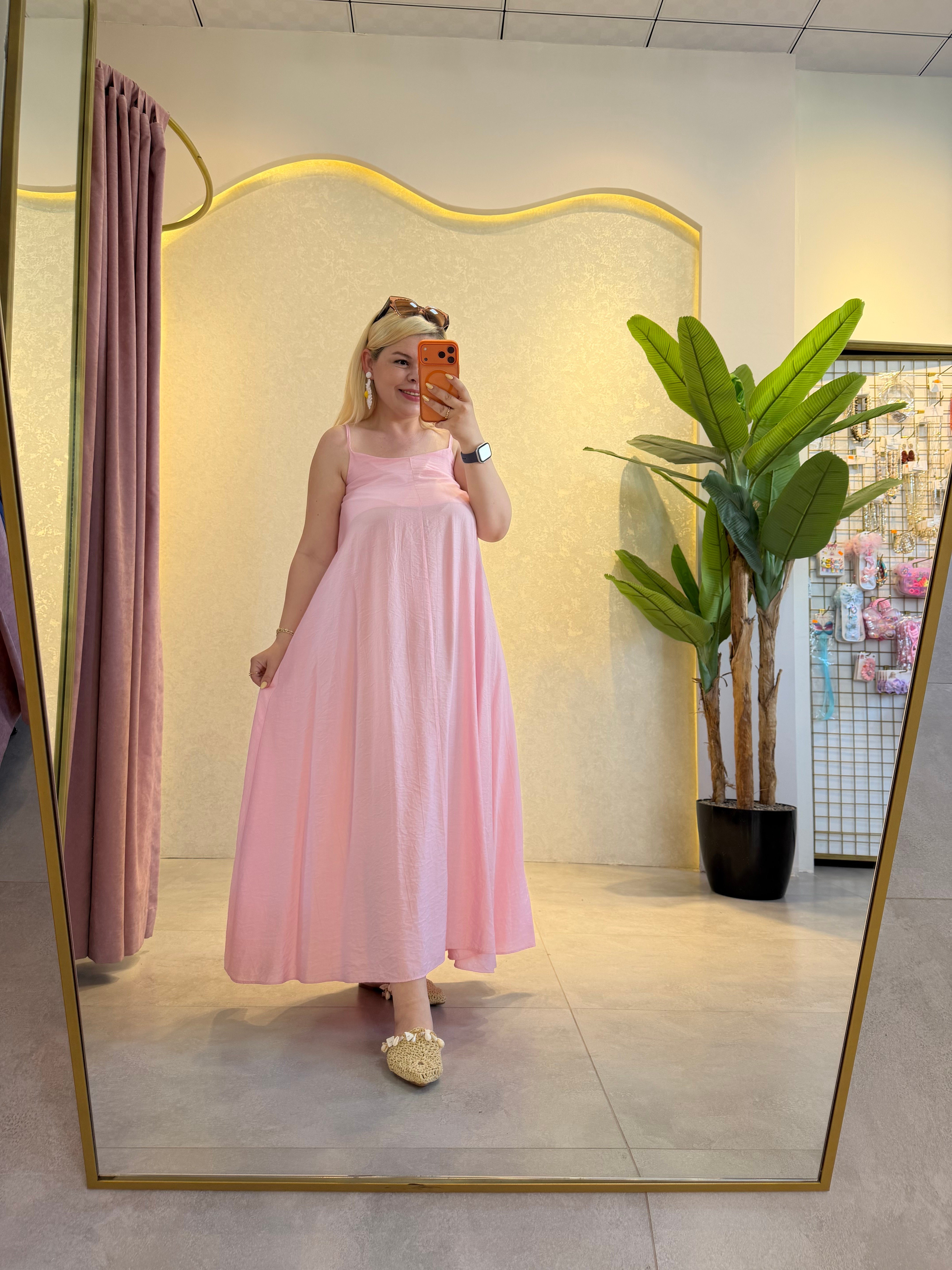 Pembe Askılı Elbise
