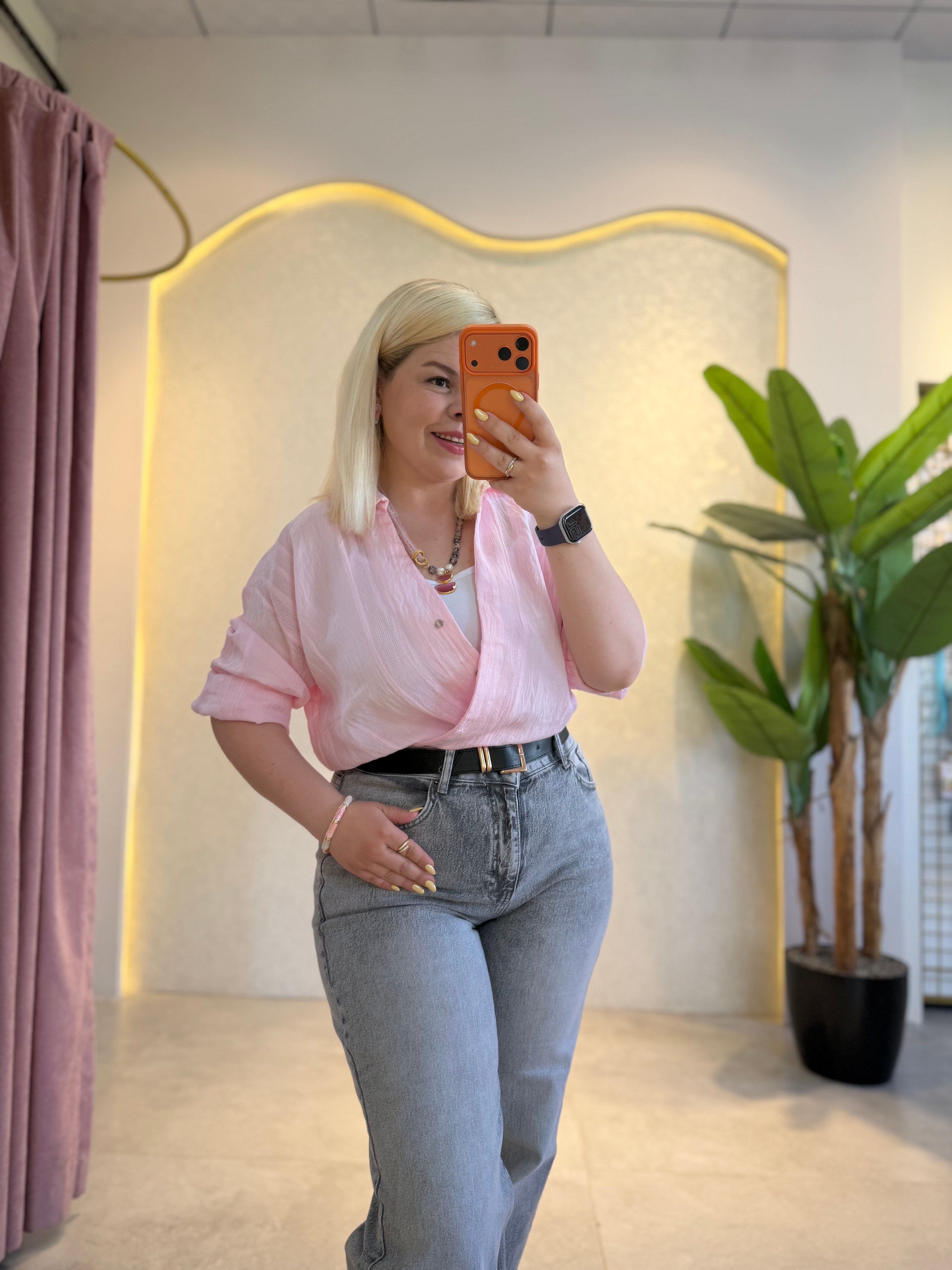 Pembe Premium Oversize Gömlek