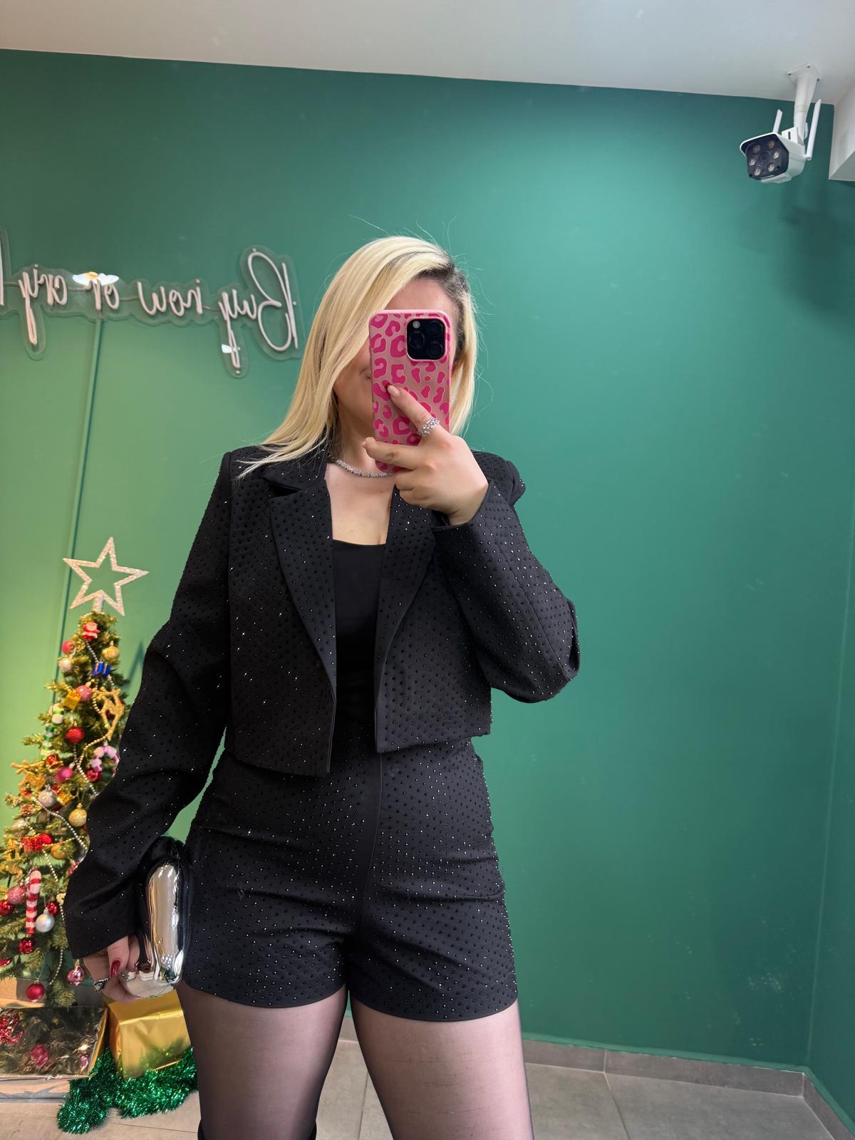 Premium Ön Arka Full Taşlı Şort Blazer Takım
