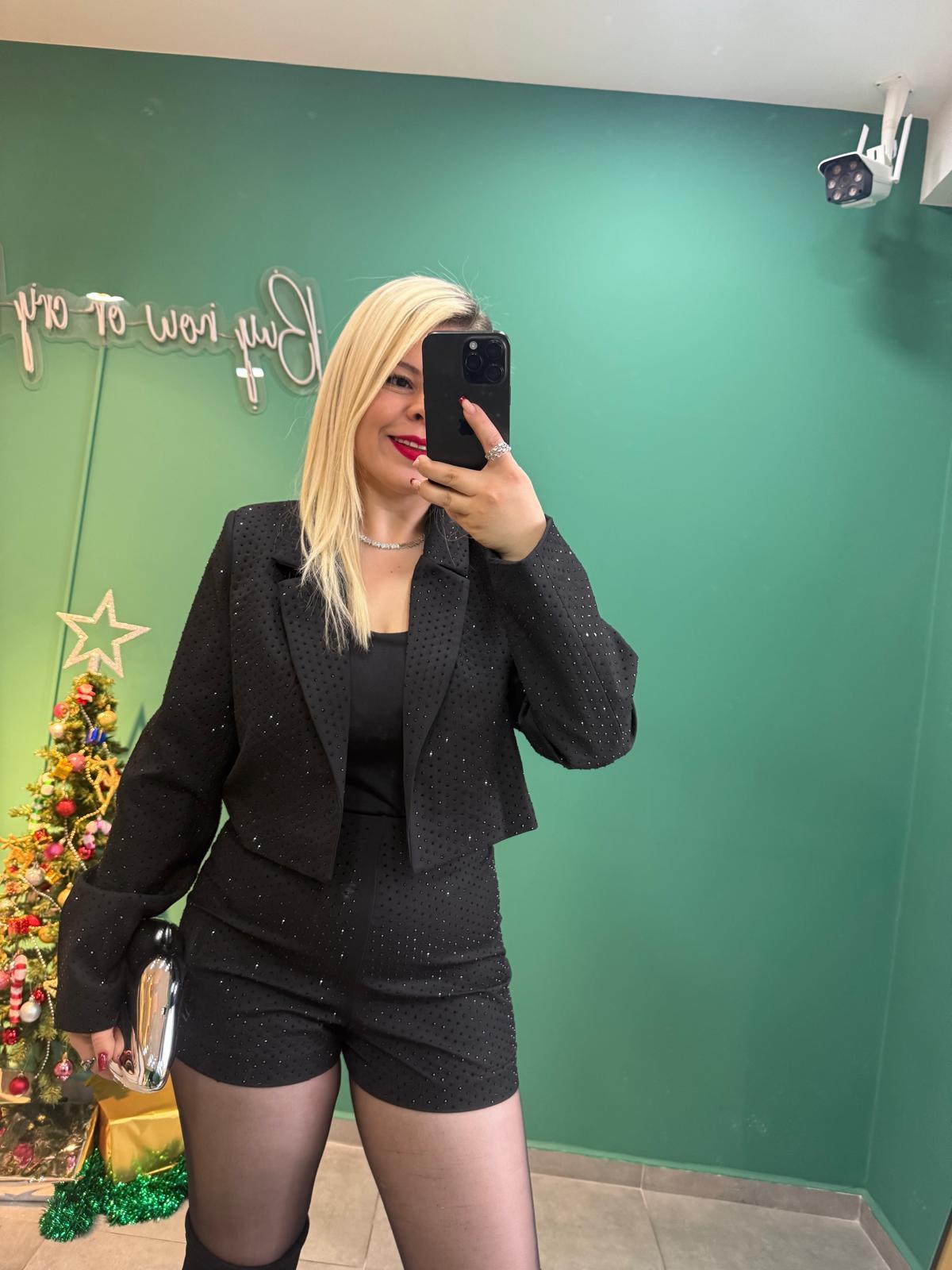Premium Ön Arka Full Taşlı Şort Blazer Takım
