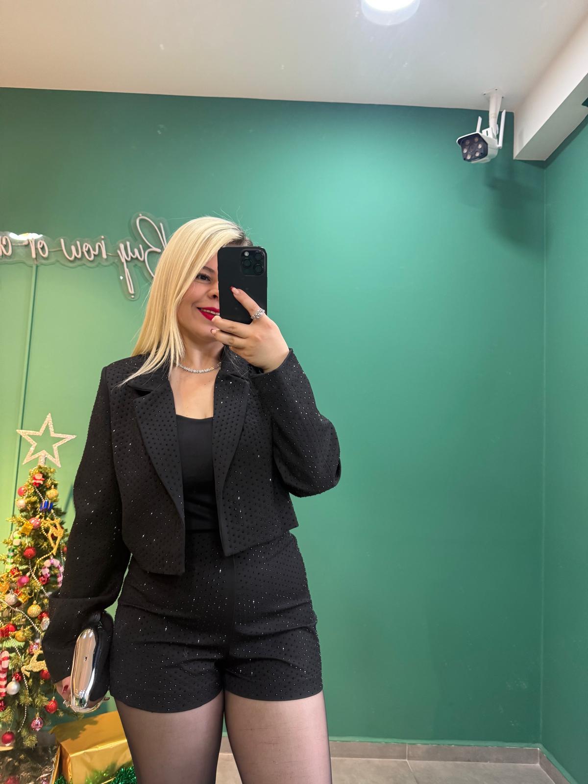 Premium Ön Arka Full Taşlı Şort Blazer Takım