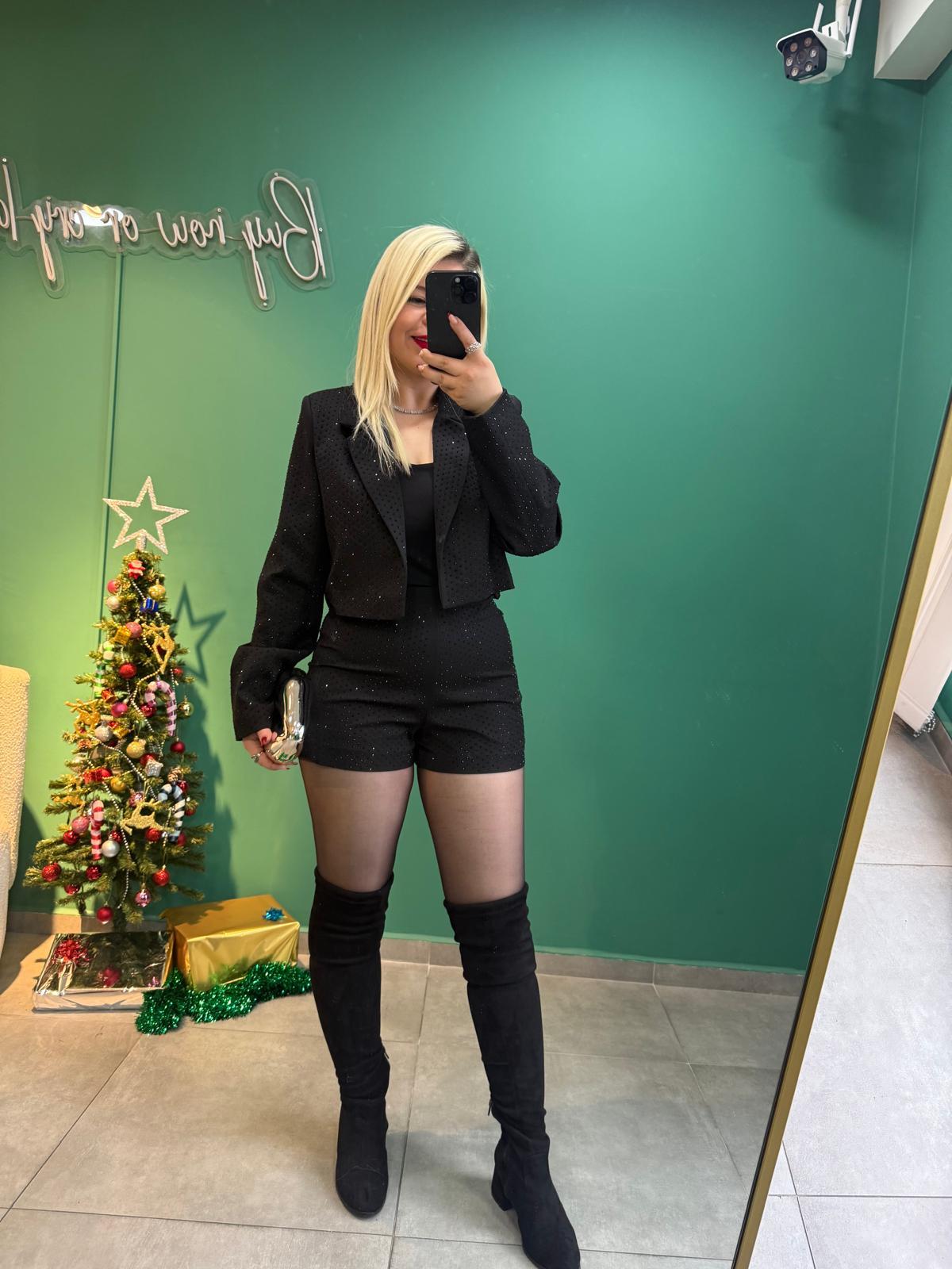 Premium Ön Arka Full Taşlı Şort Blazer Takım