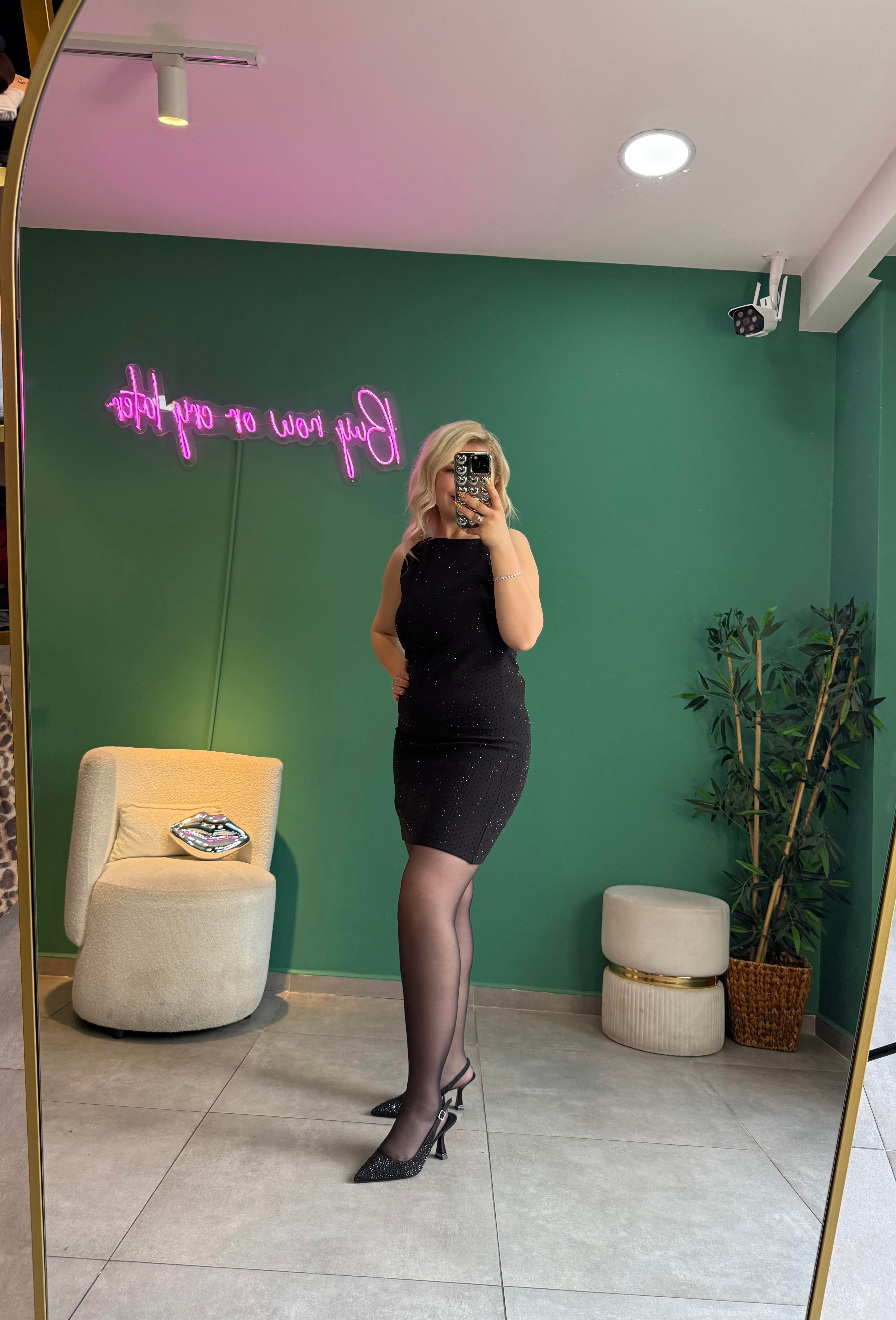 Premium Siyah Full Taşlı Elbise