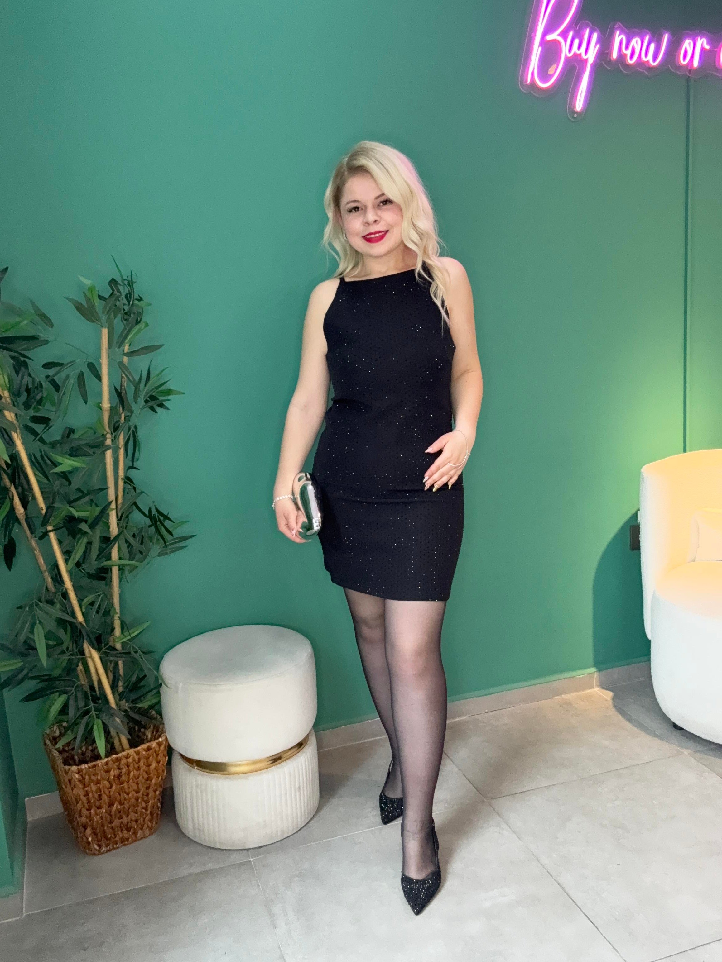 Premium Siyah Full Taşlı Elbise