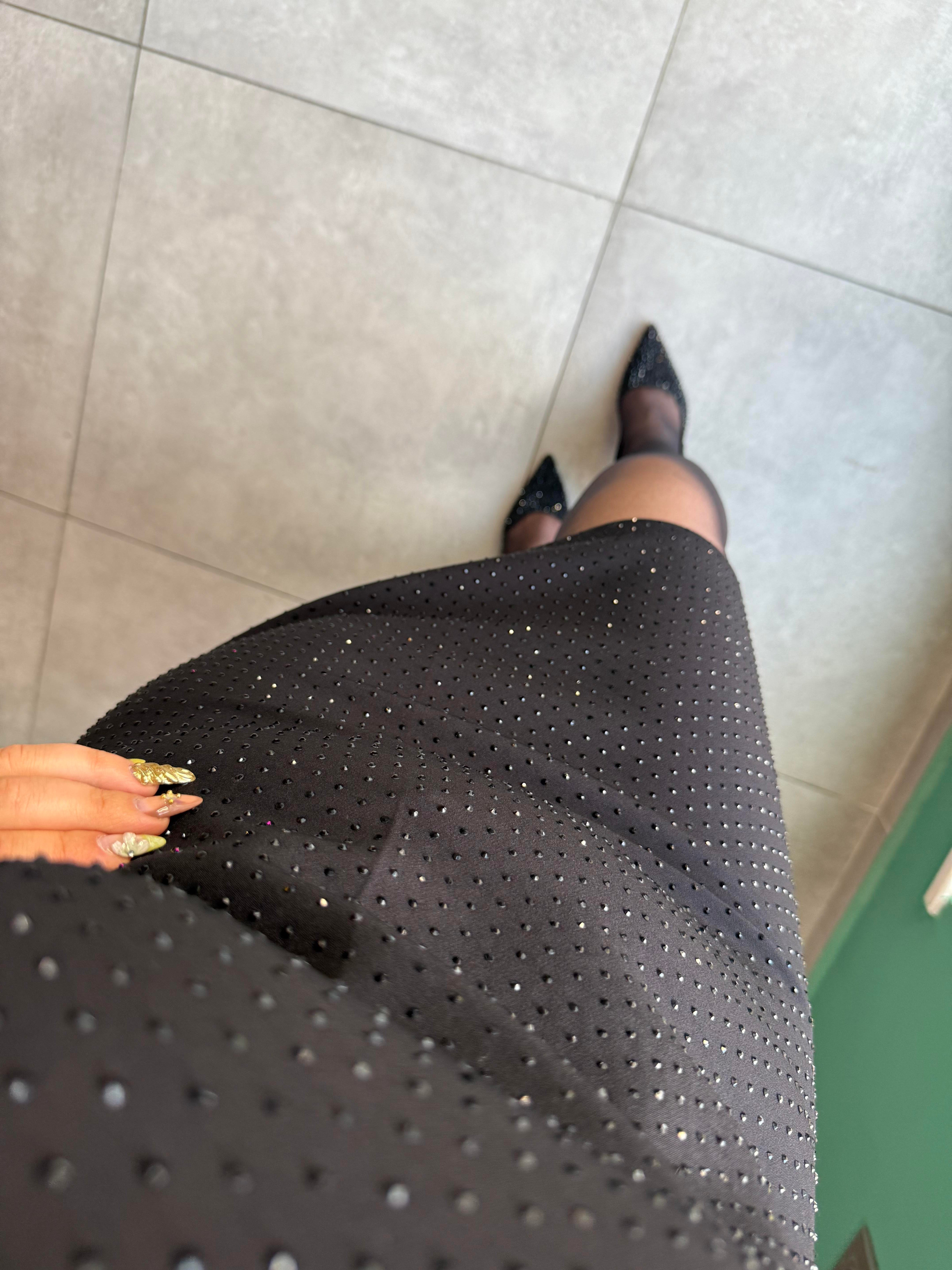 Premium Siyah Full Taşlı Elbise
