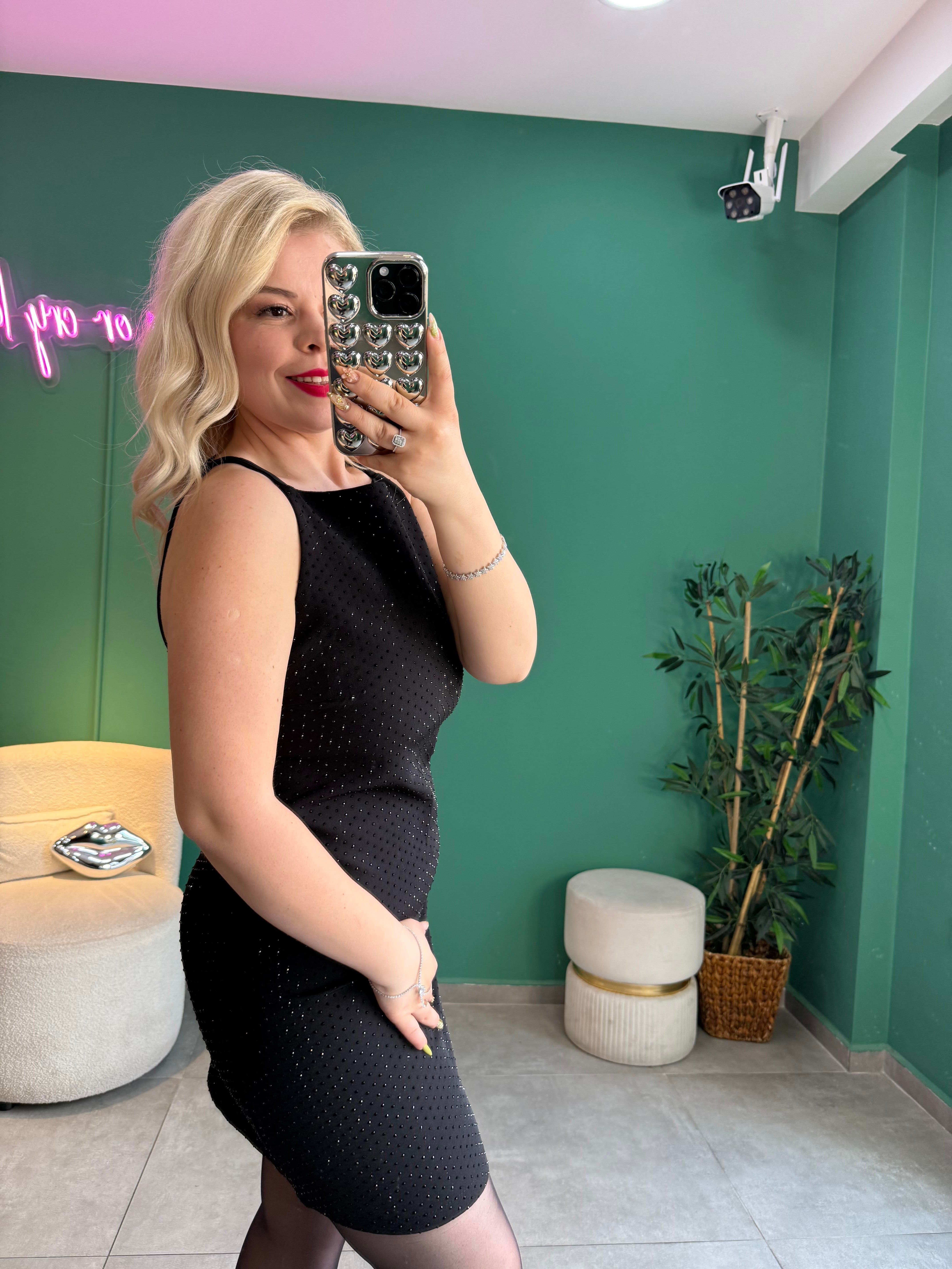 Premium Siyah Full Taşlı Elbise