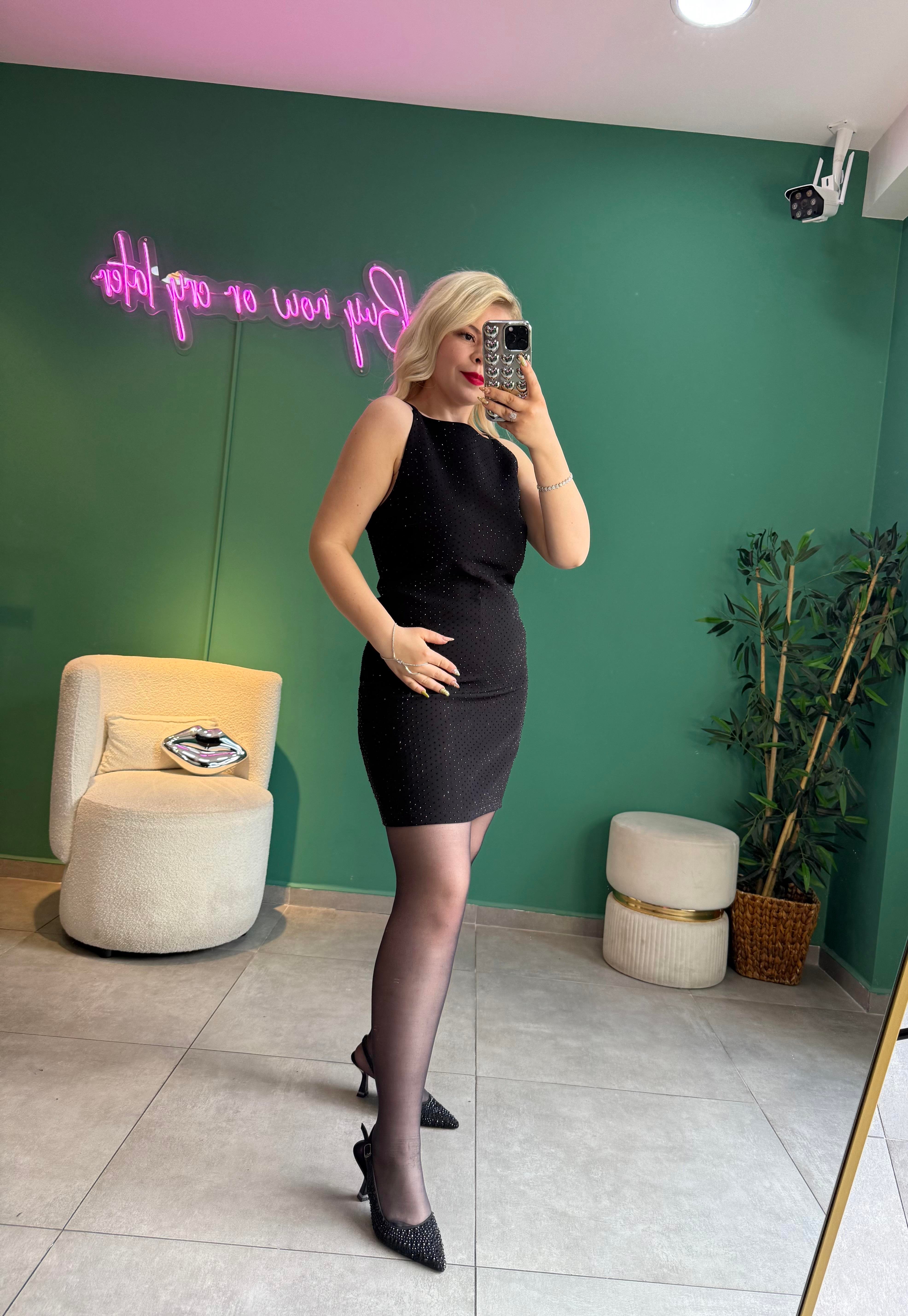 Premium Siyah Full Taşlı Elbise