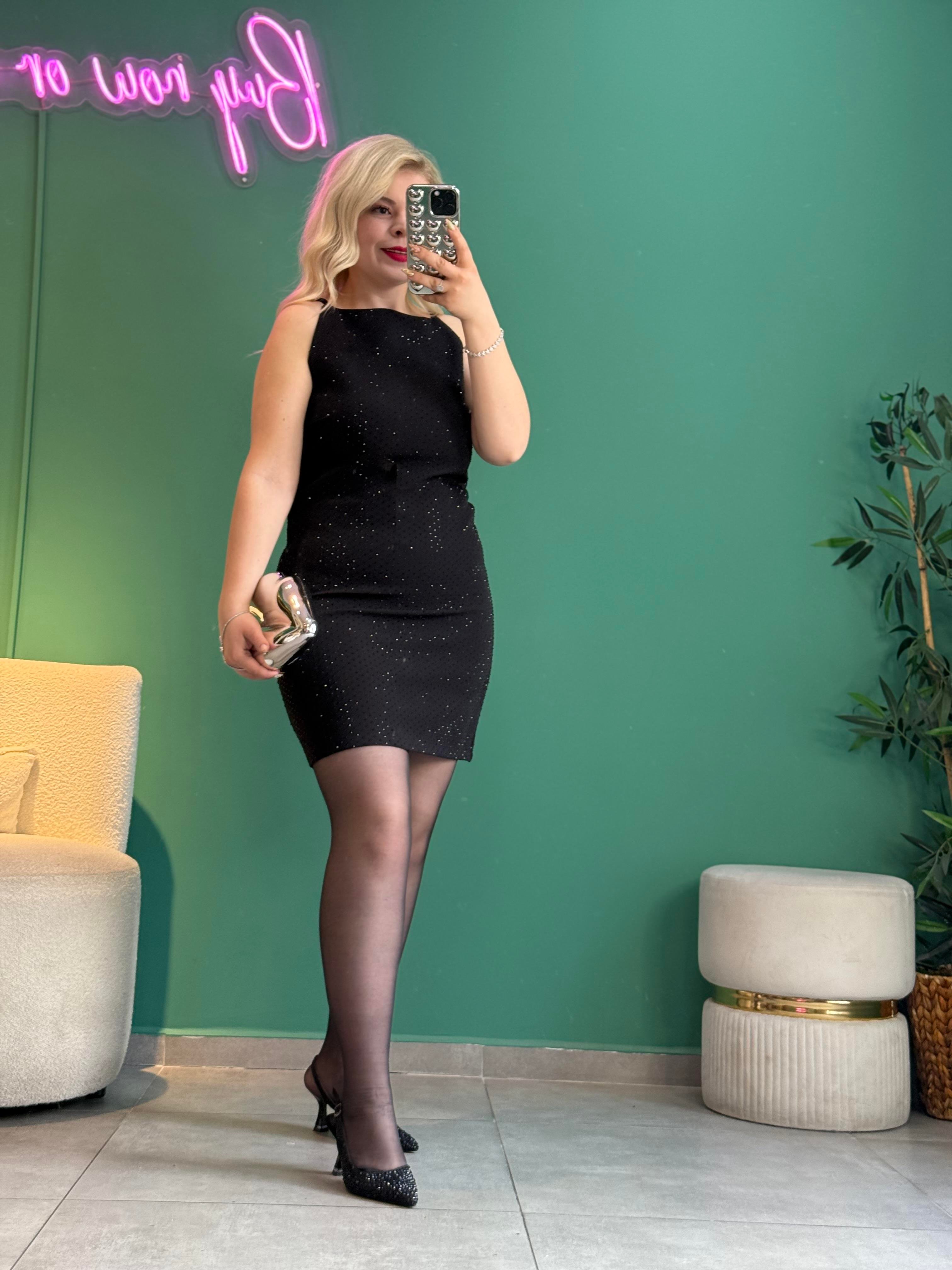 Premium Siyah Full Taşlı Elbise