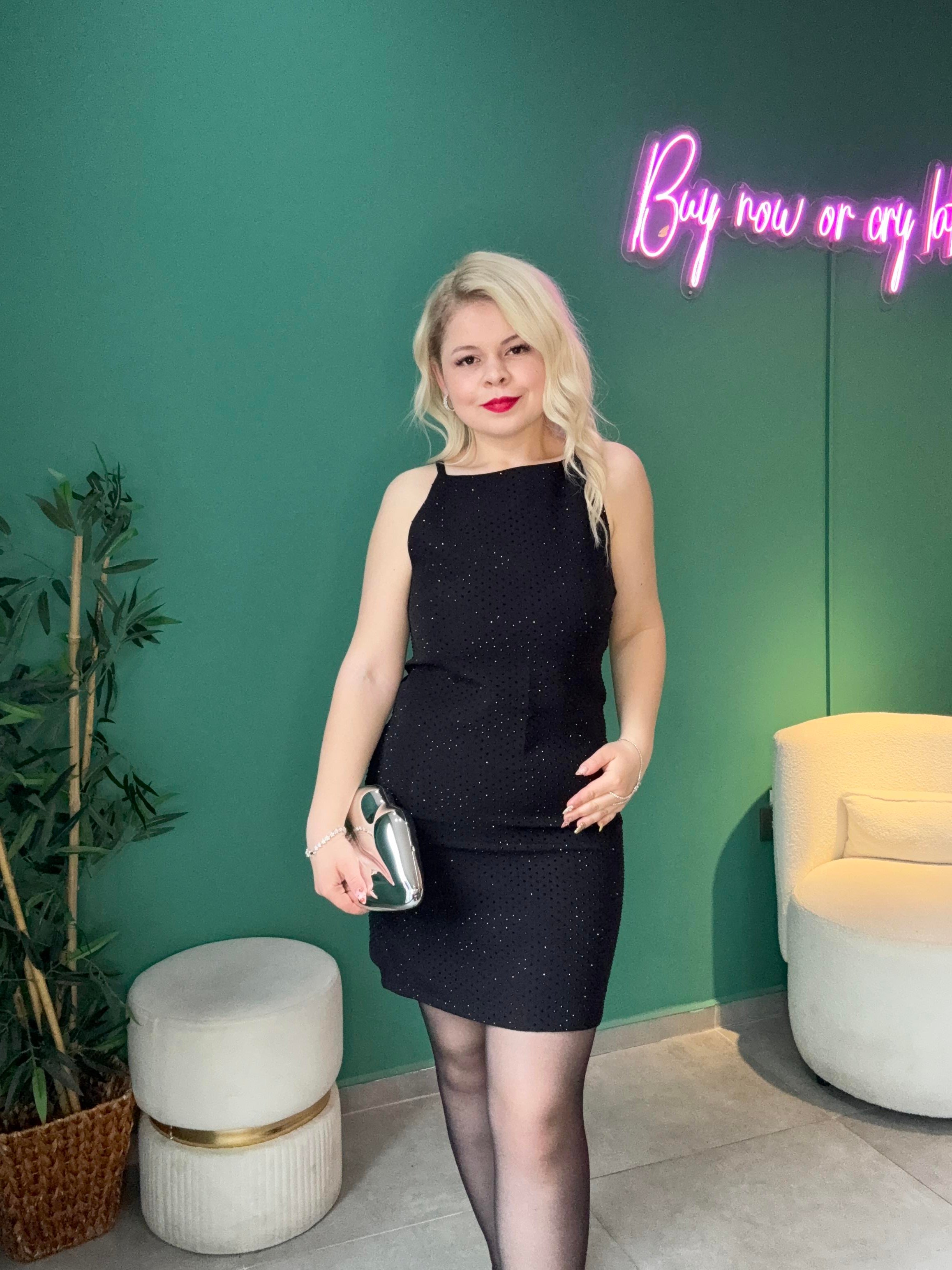 Premium Siyah Full Taşlı Elbise
