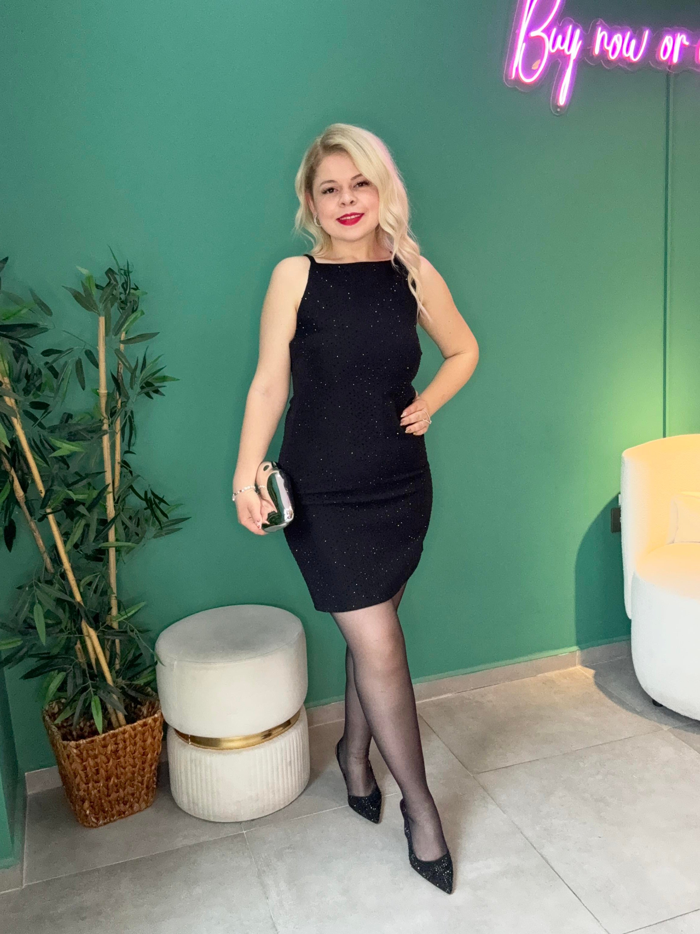 Premium Siyah Full Taşlı Elbise