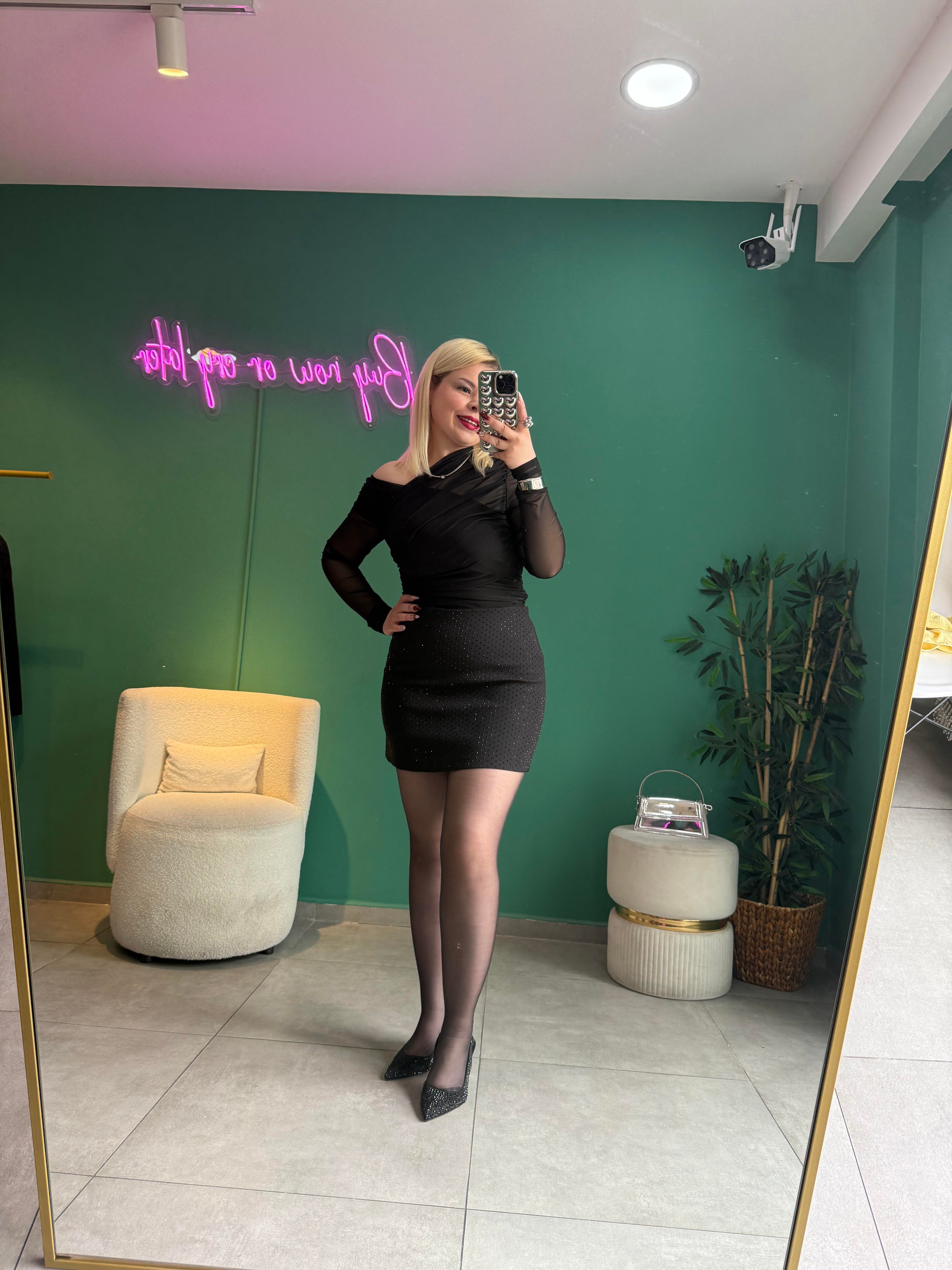 Premium Siyah Full Taşlı Etek 