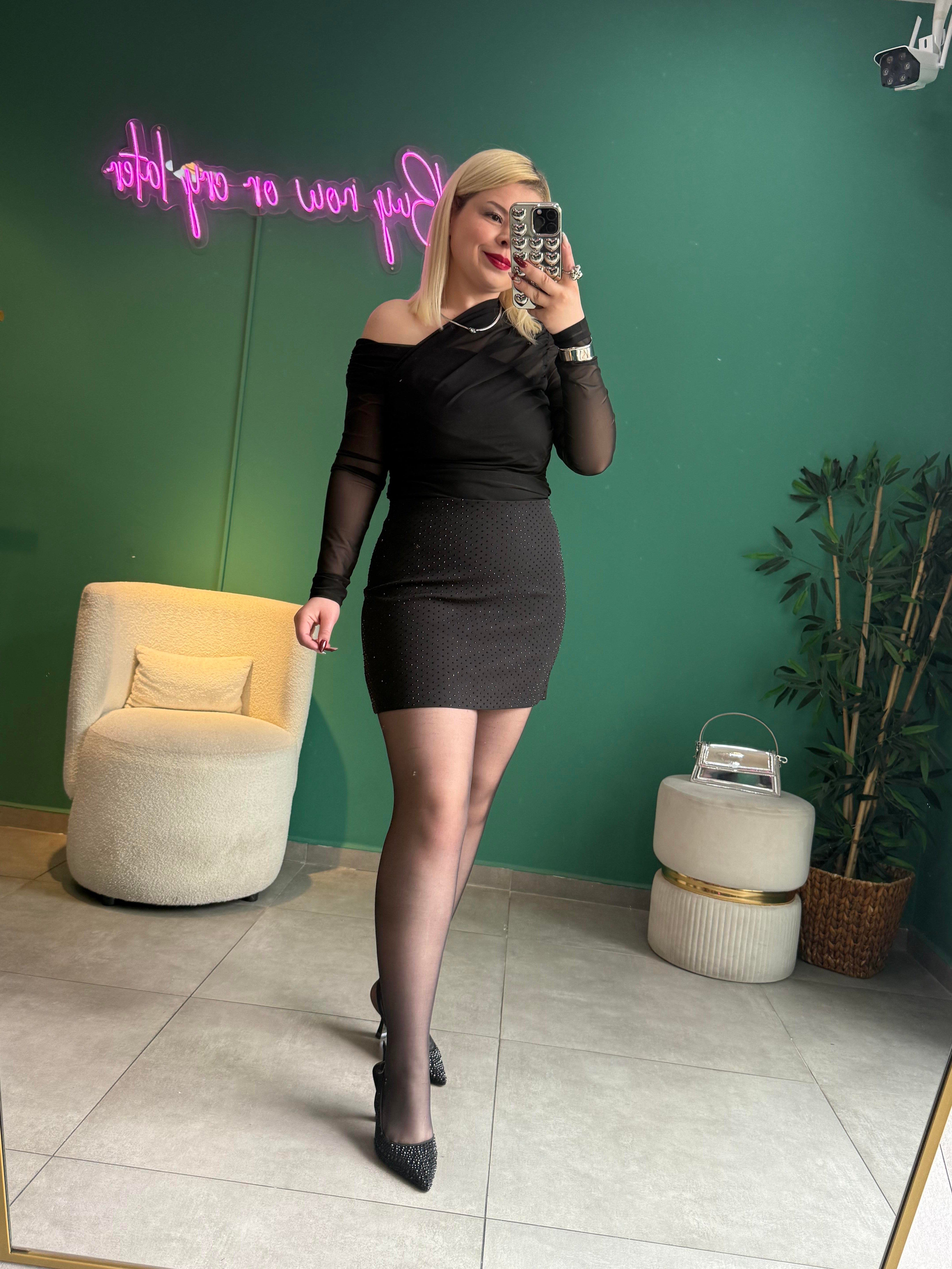 Premium Siyah Full Taşlı Etek 