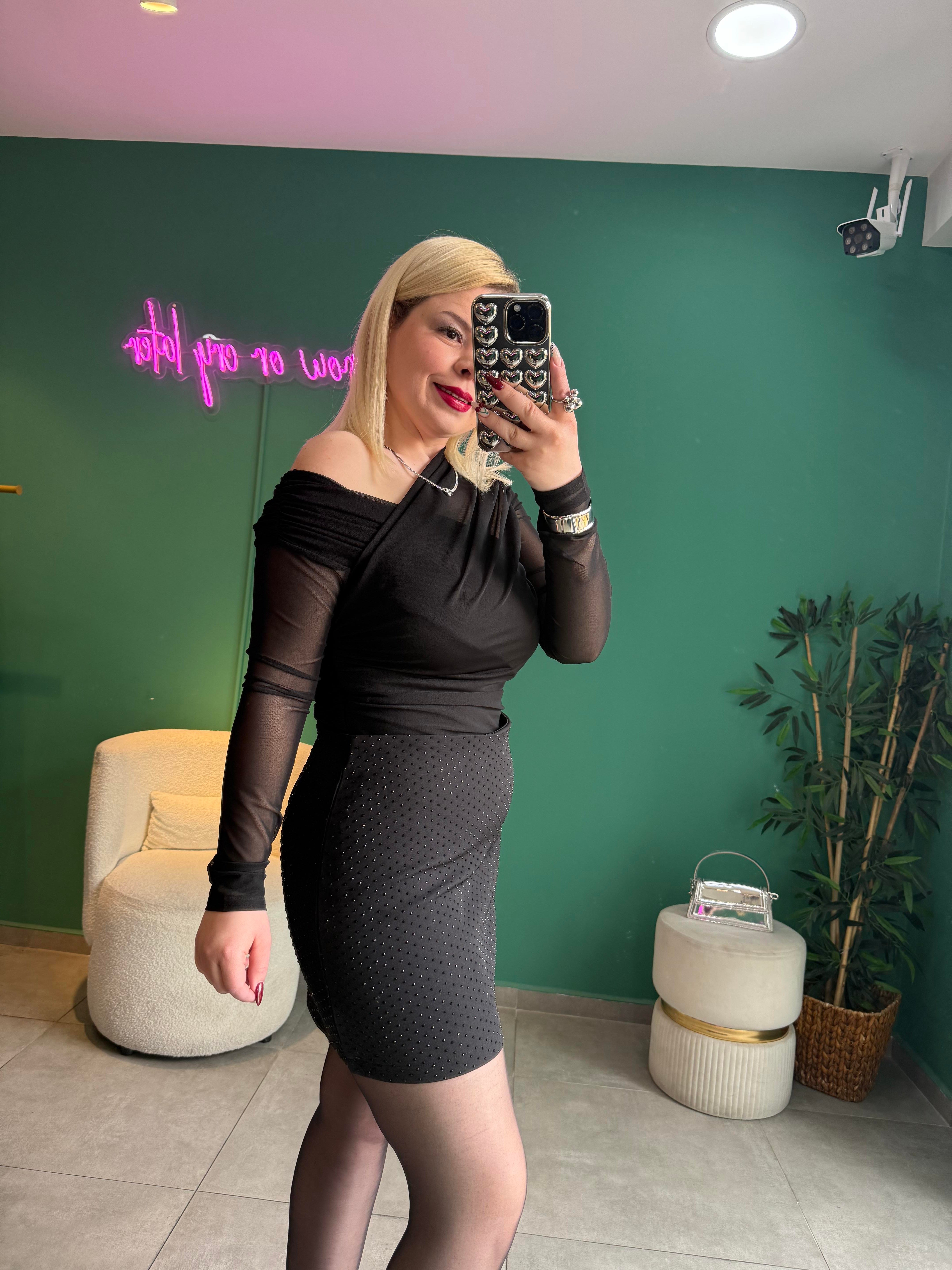 Premium Siyah Full Taşlı Etek 