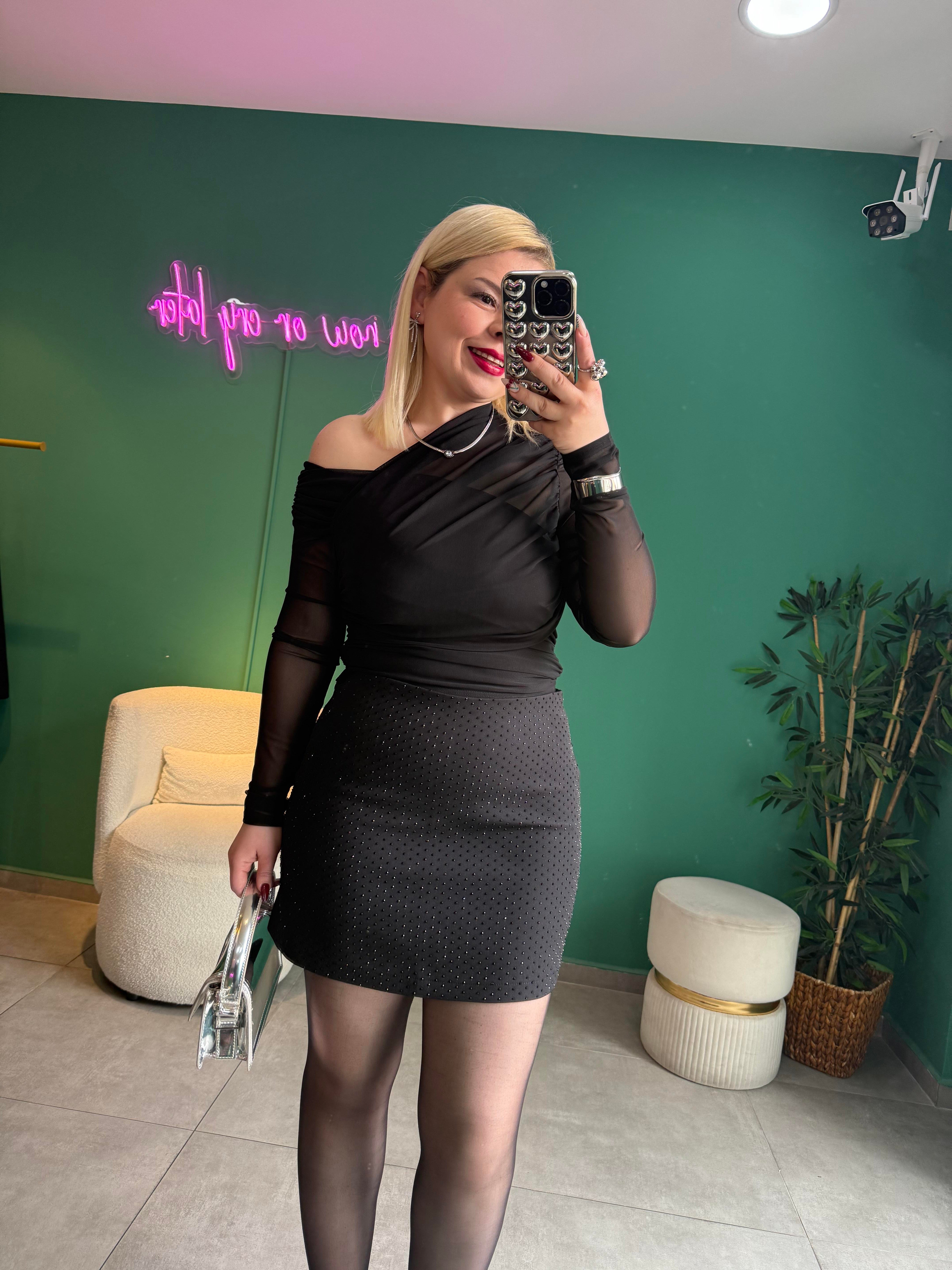 Premium Siyah Full Taşlı Etek 