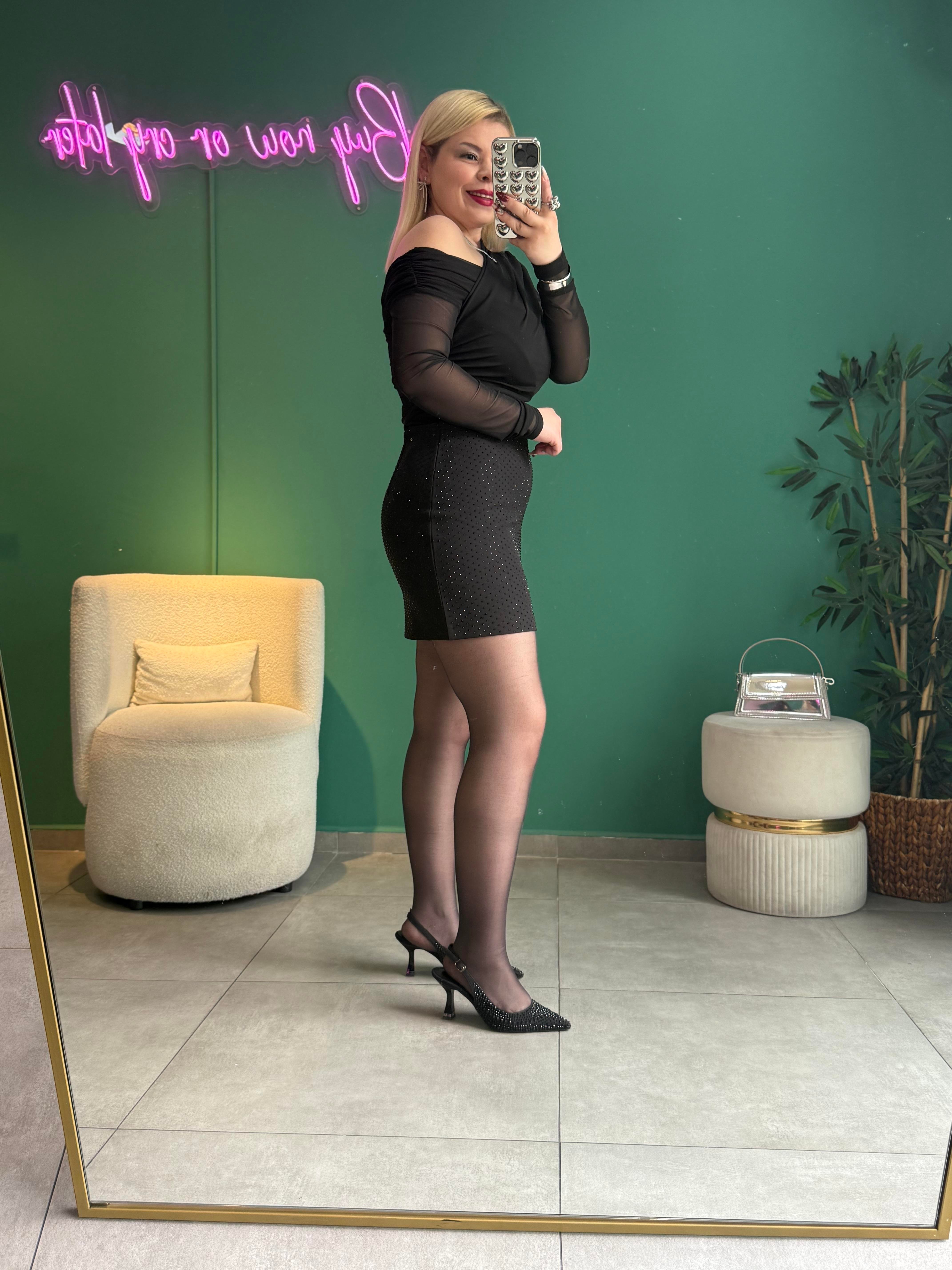 Premium Siyah Full Taşlı Etek 