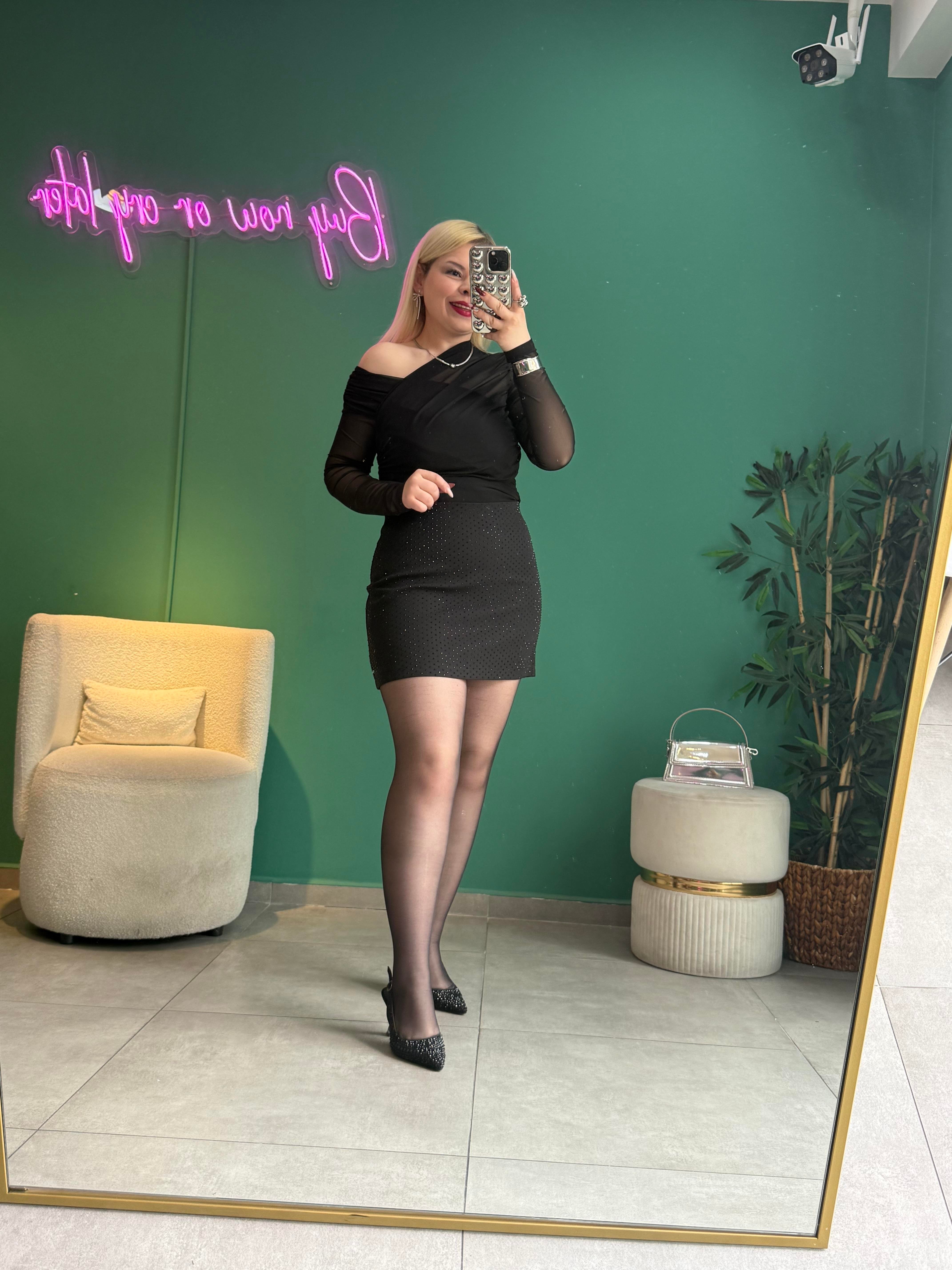 Premium Siyah Full Taşlı Etek 