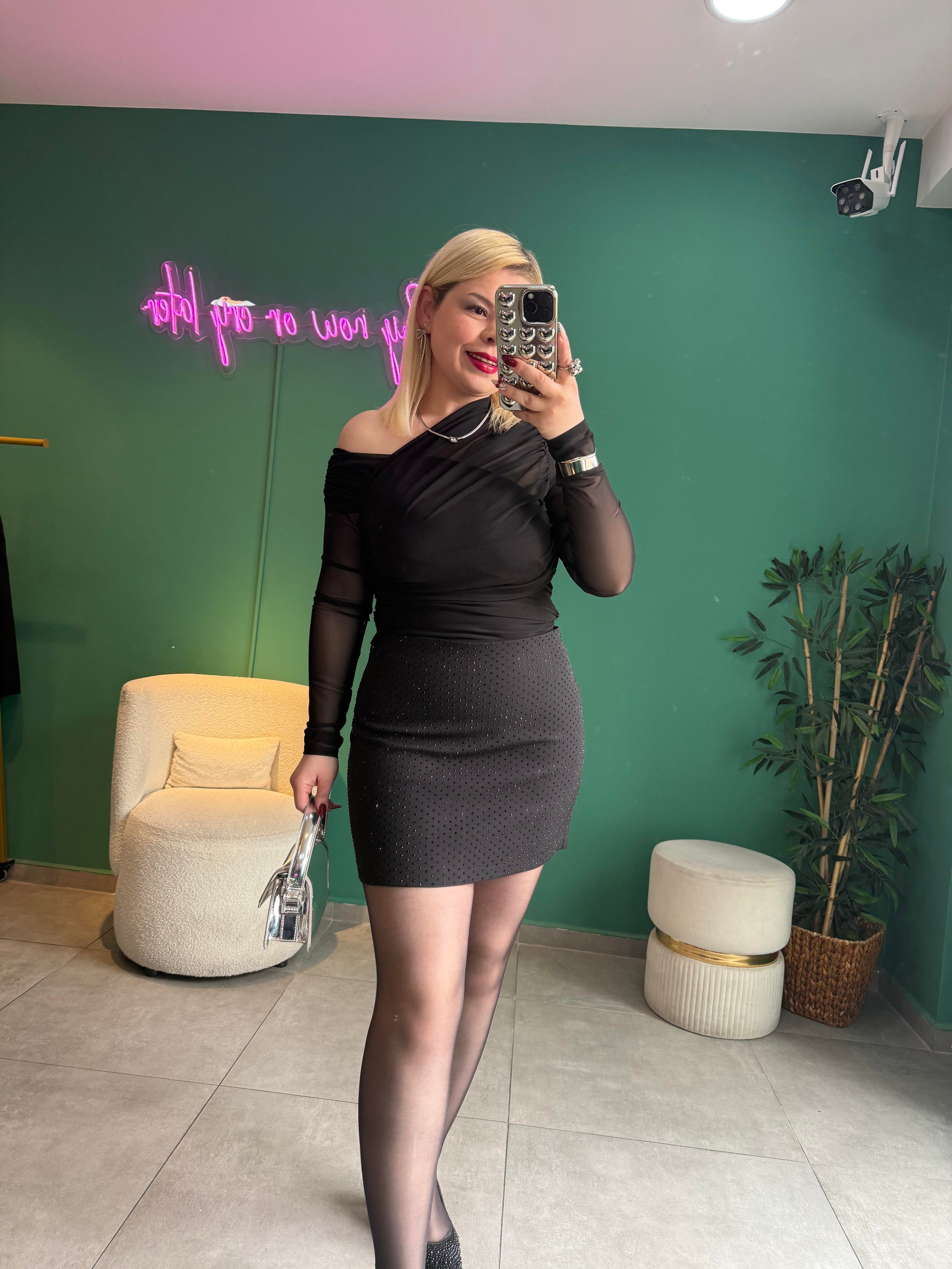 Premium Siyah Full Taşlı Etek 