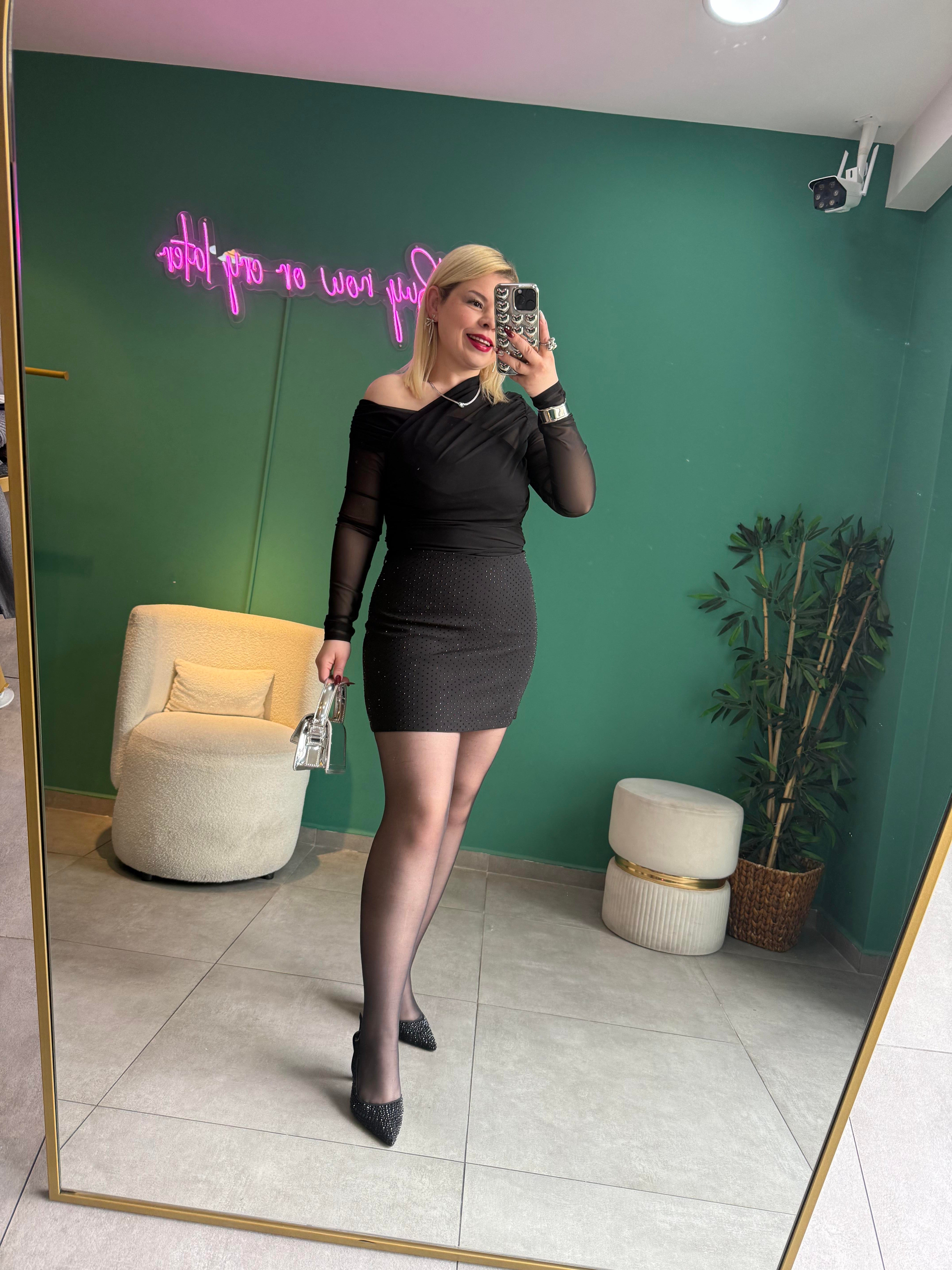 Premium Siyah Full Taşlı Etek 