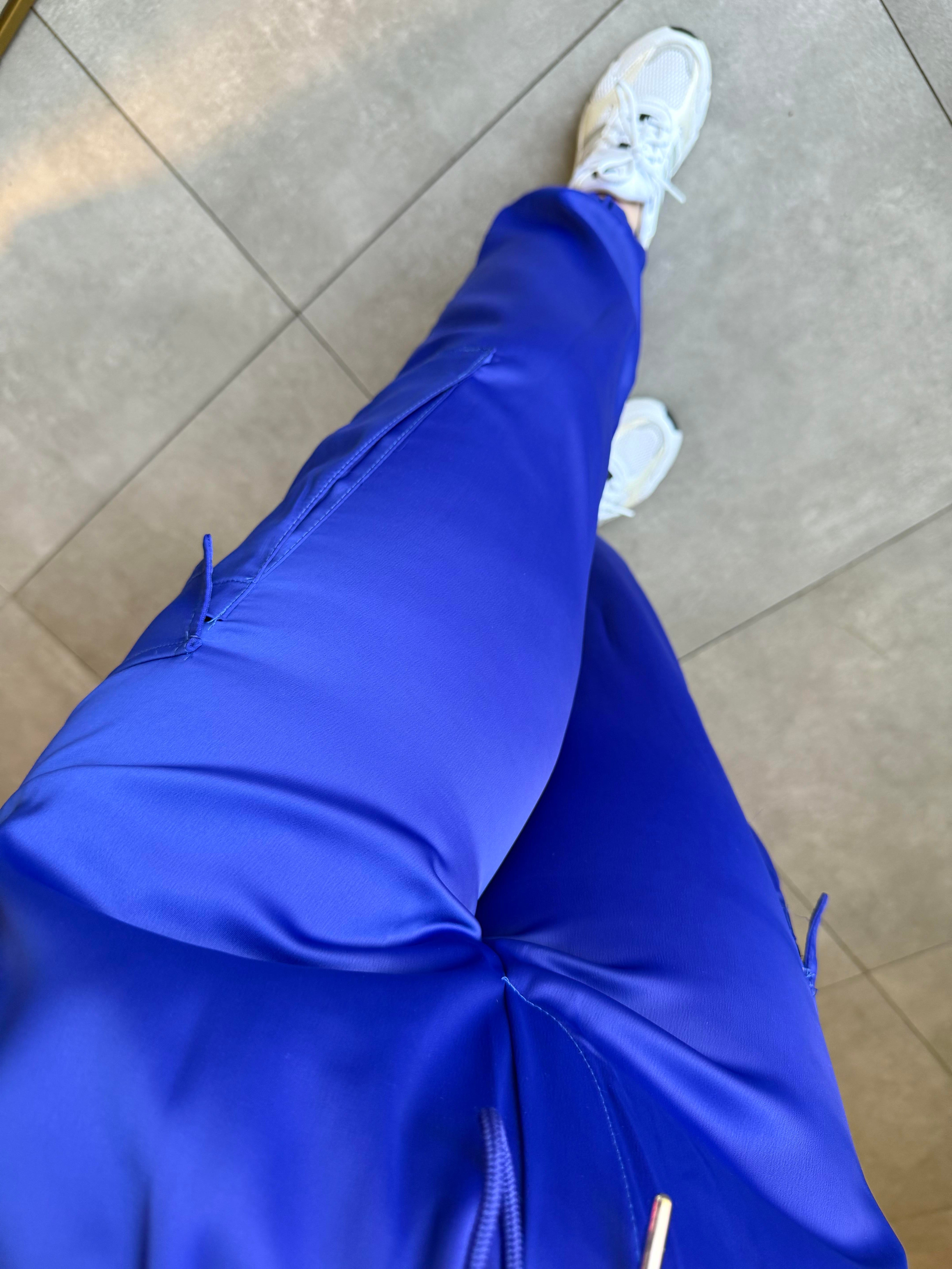 Saks Mavi Bel ve Paça Lastikli Kargo Cepli Pantolon
