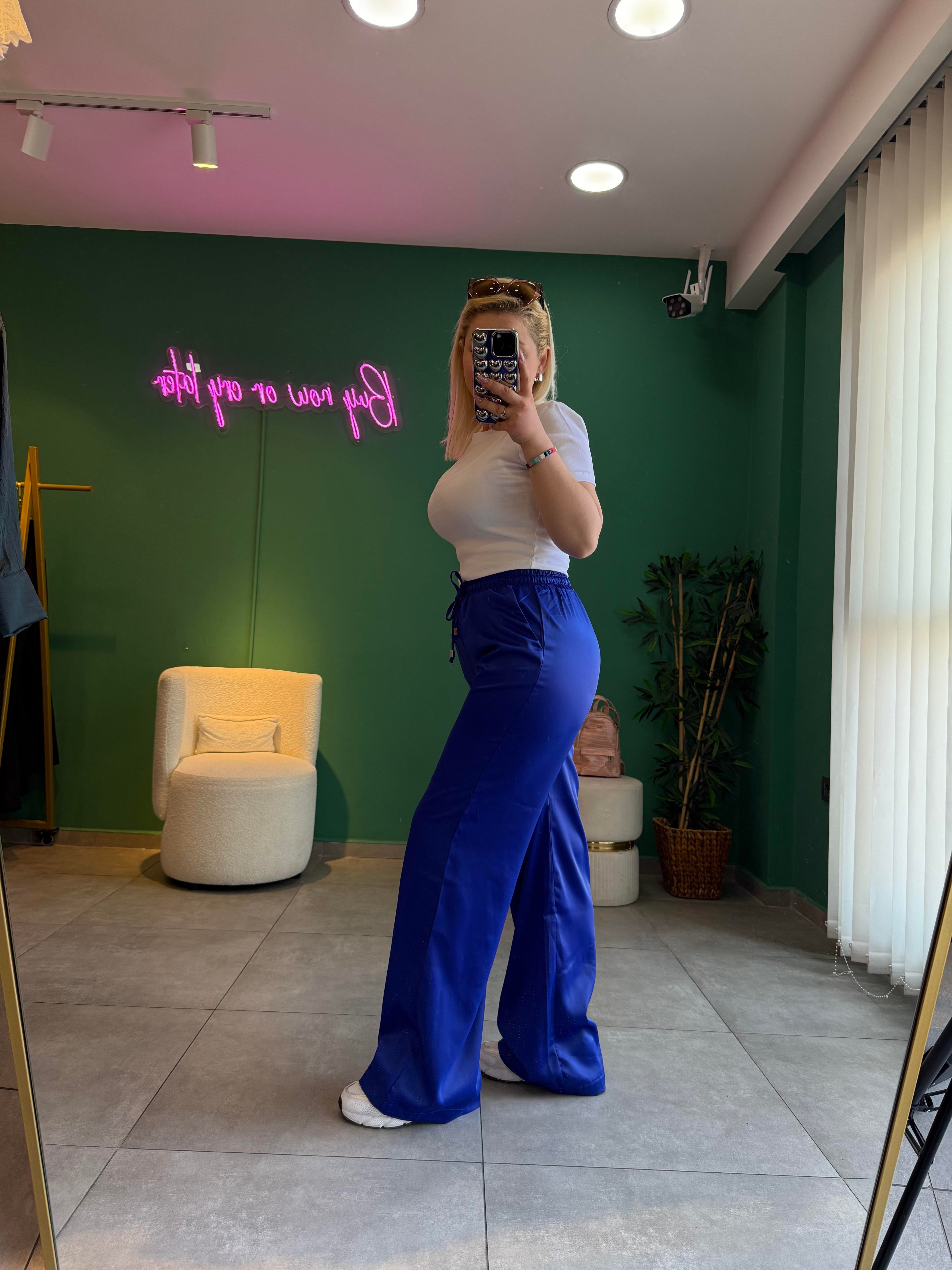 Saks Mavi Saten Pantolon 