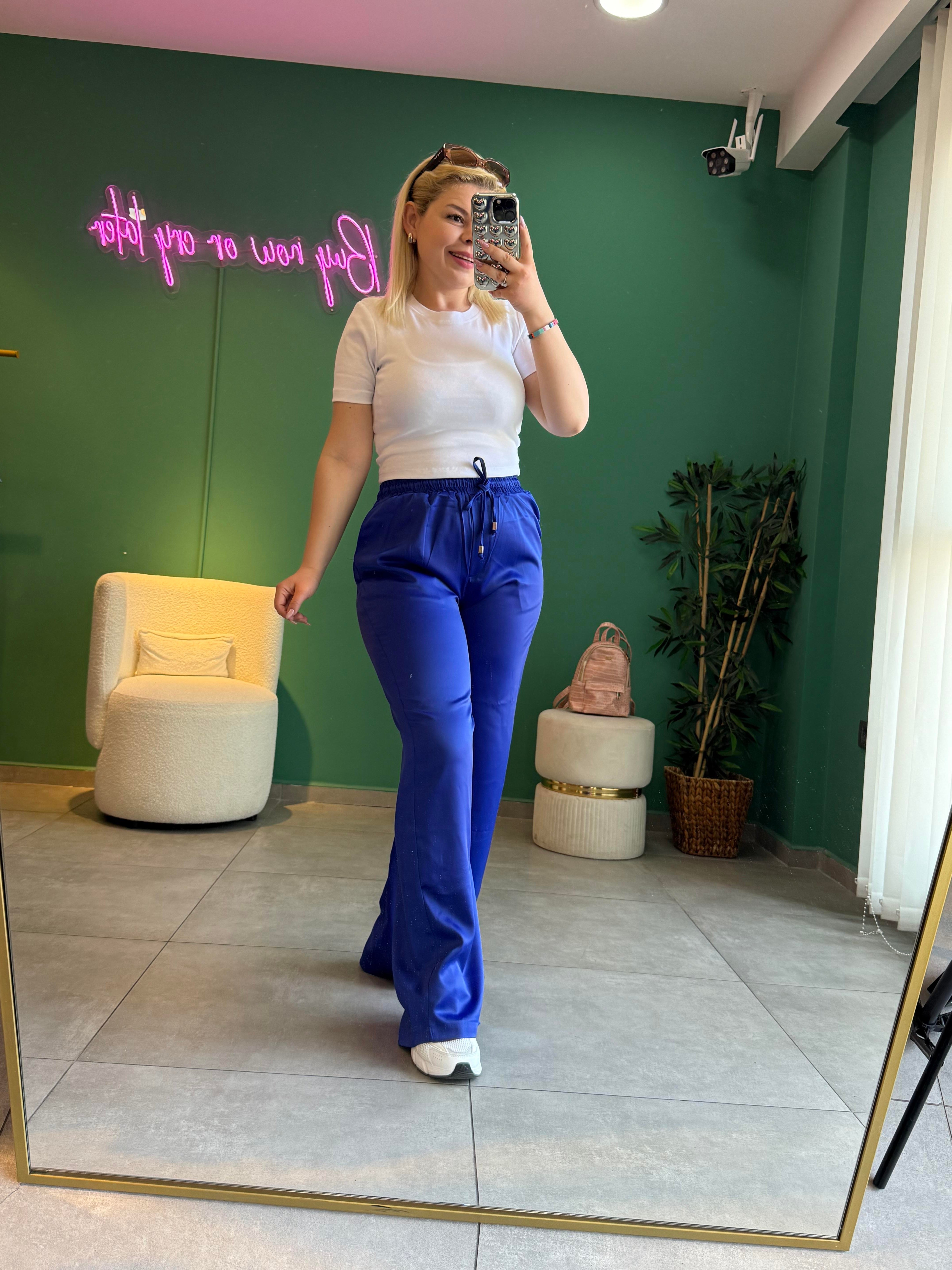 Saks Mavi Saten Pantolon 