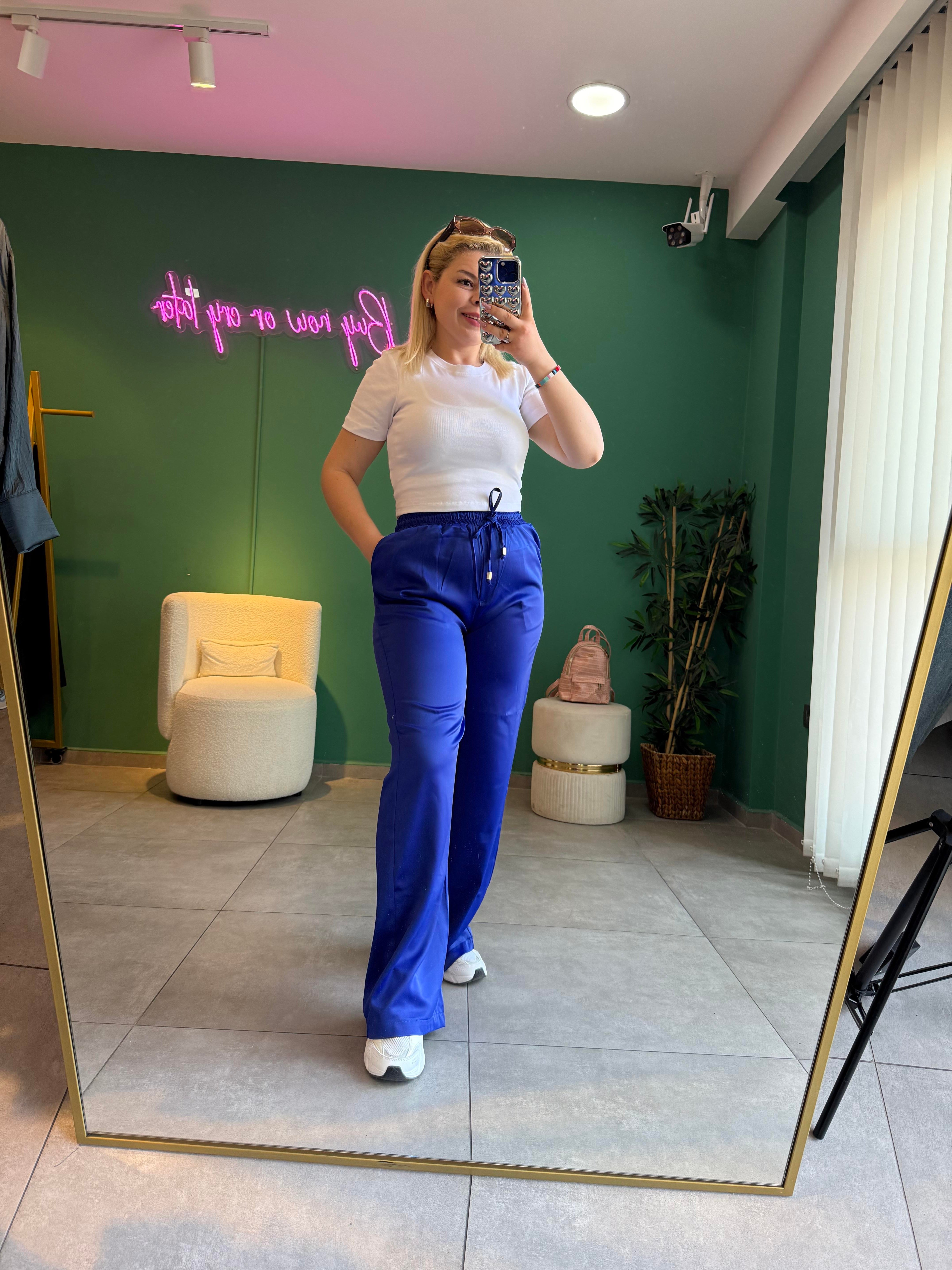 Saks Mavi Saten Pantolon 
