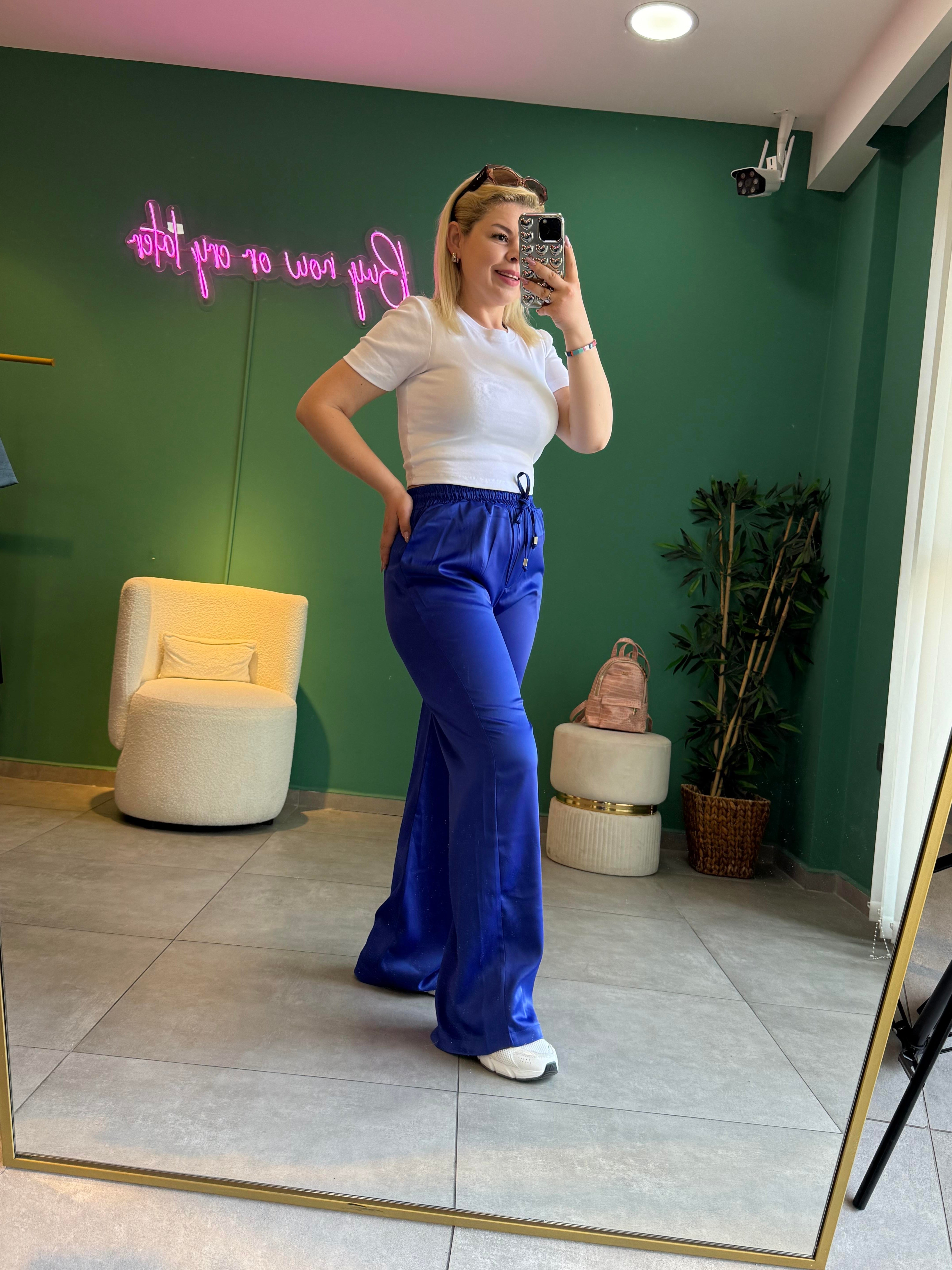 Saks Mavi Saten Pantolon 