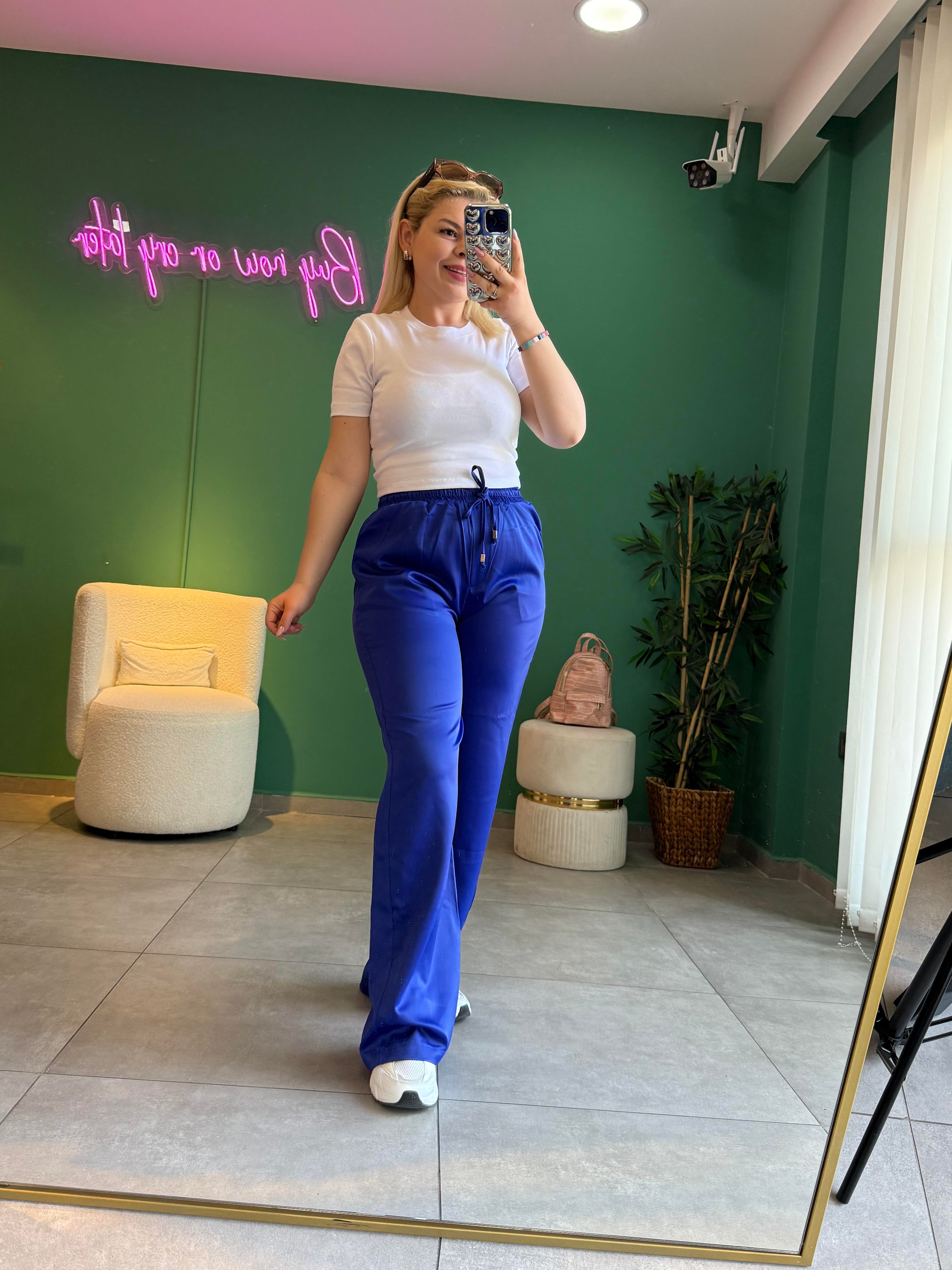 Saks Mavi Saten Pantolon 
